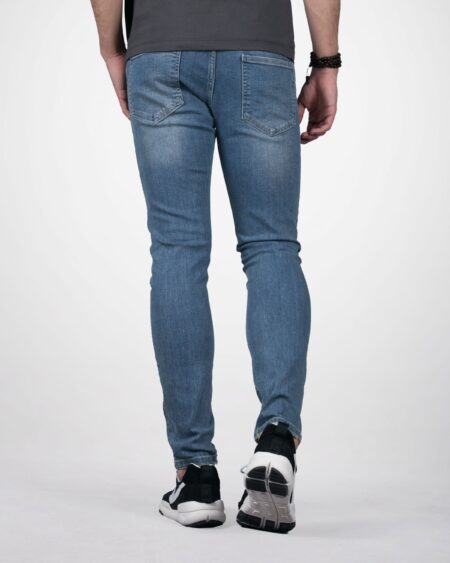 شلوار جین مردانه جذب زاپ دار - آبی - پشت