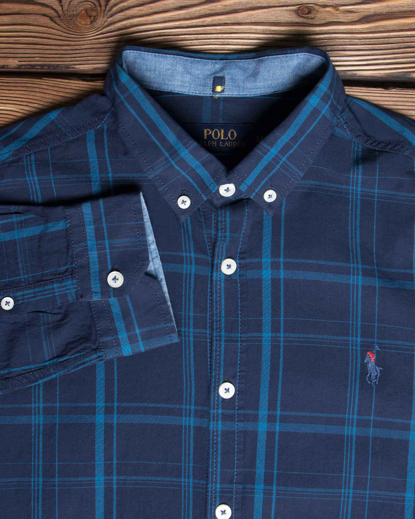 پیراهن آستین بلند سرمه‌ ای چهارخانه - سرمه ای - یقه