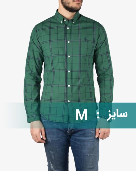 پیراهن چهارخانه‌ مردانه سبز (پوپلین)