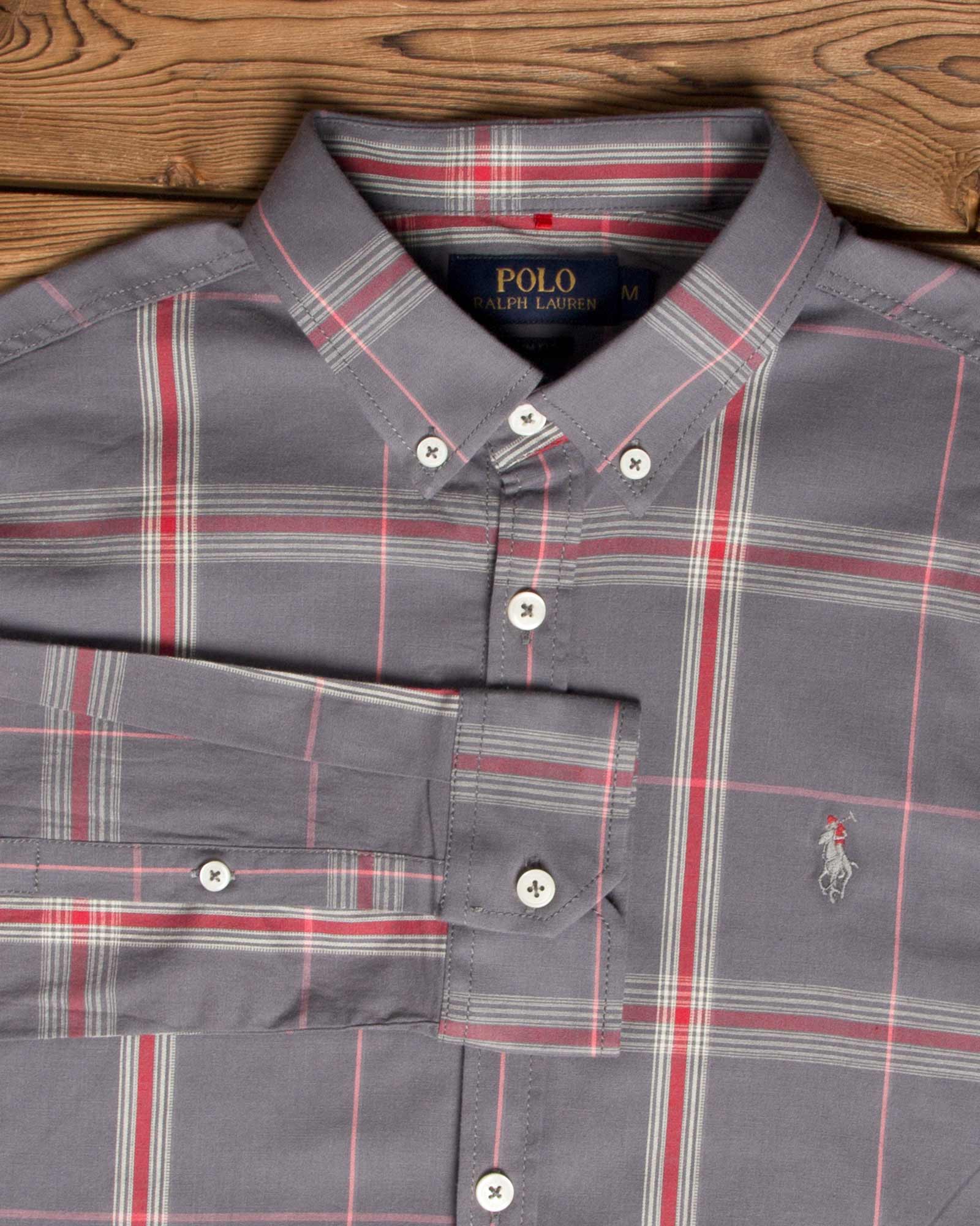 پیراهن مردانه آستین بلند طوسی چهارخانه - طوسی - یقه