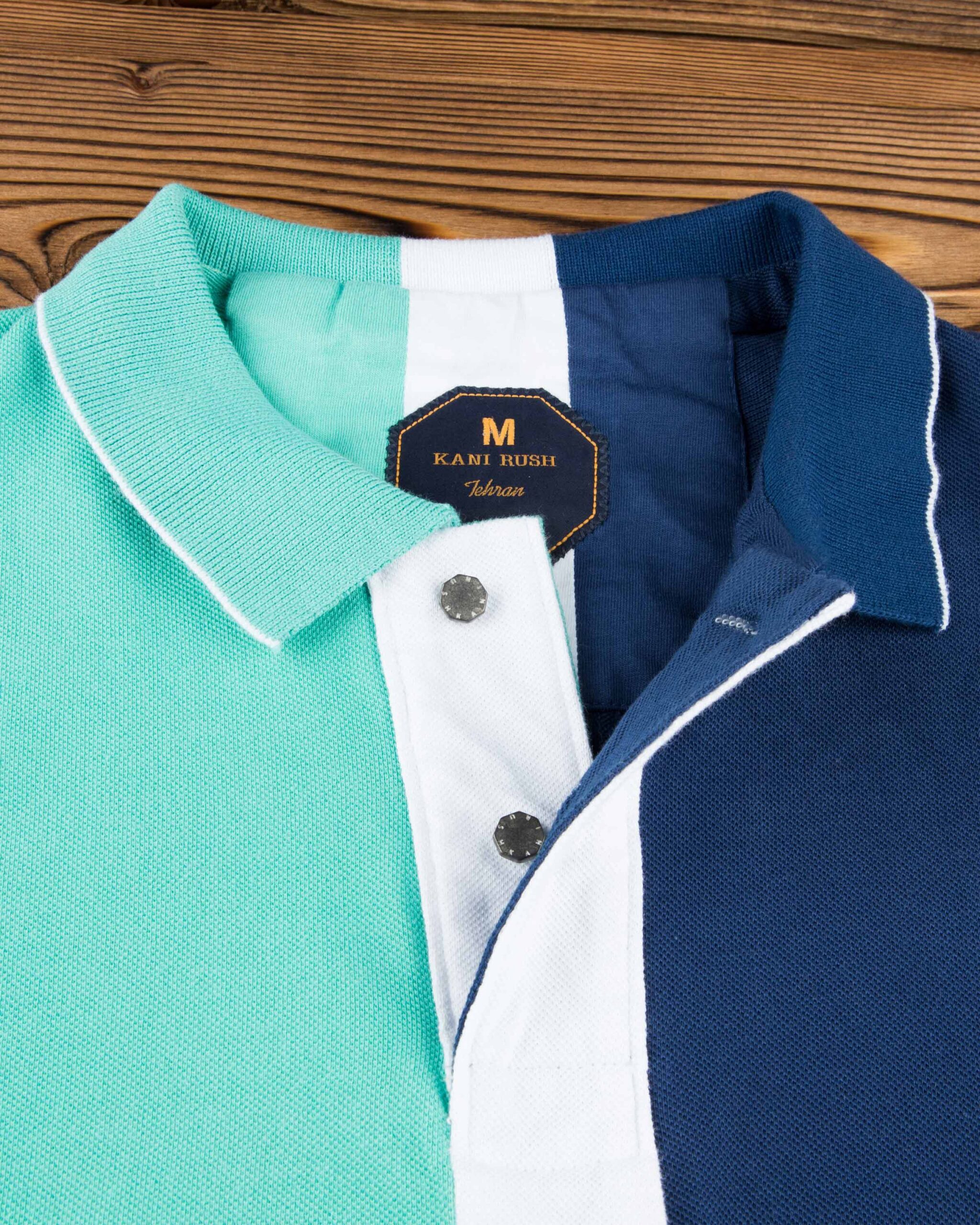 تیشرت یقه‌دار سه رنگ کانی راش - سبز زمردی - جزییات1