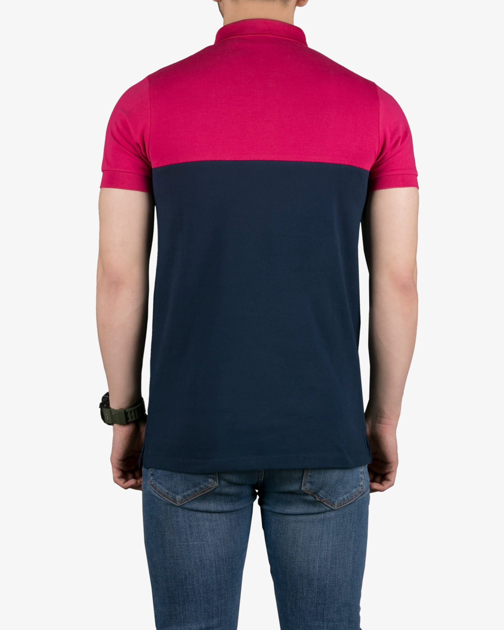 پولوشرت مردانه دورنگ - سرخابی - پشت - خرید اینترنتی لباس - فروشگاه اینترنتی لباس سارابارا