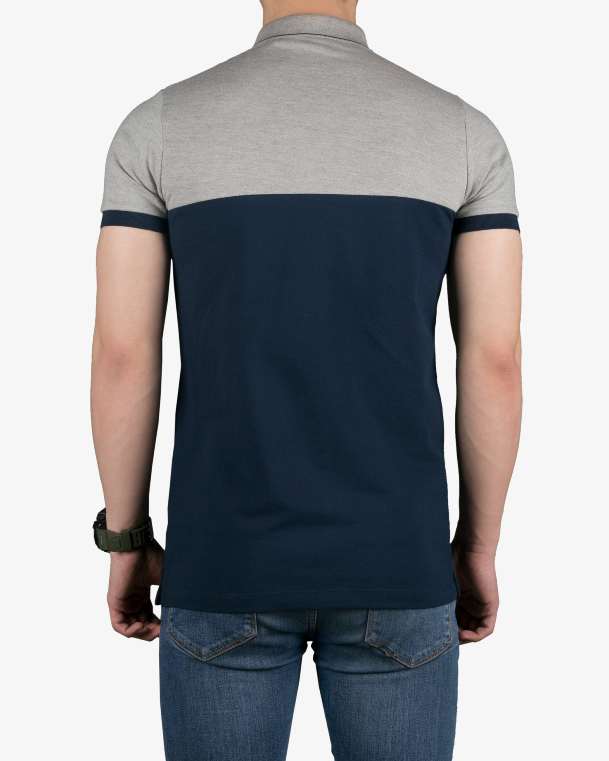پولوشرت مردانه دورنگ - سرمه‌ای - پشت - خرید اینترنتی لباس - فروشگاه اینترنتی لباس سارابارا