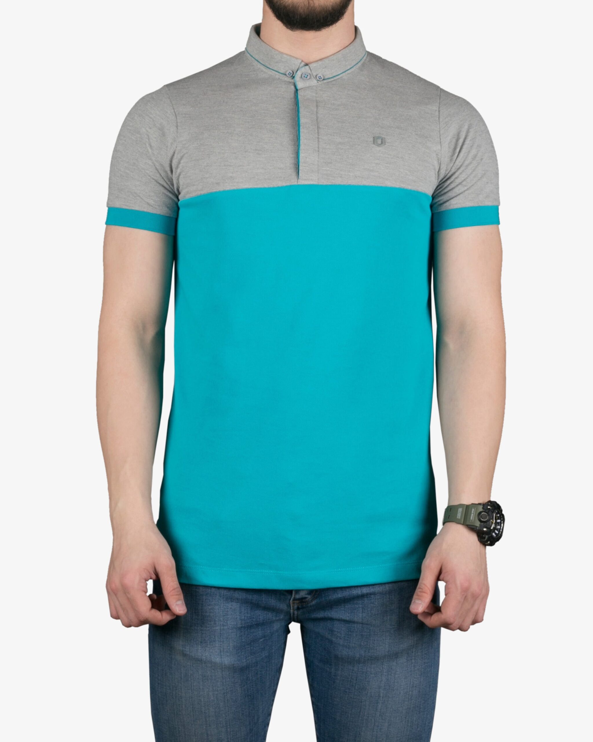 پولوشرت مردانه دورنگ - فیروزه‌ای - روبه‌رو - خرید اینترنتی لباس - فروشگاه اینترنتی لباس سارابارا