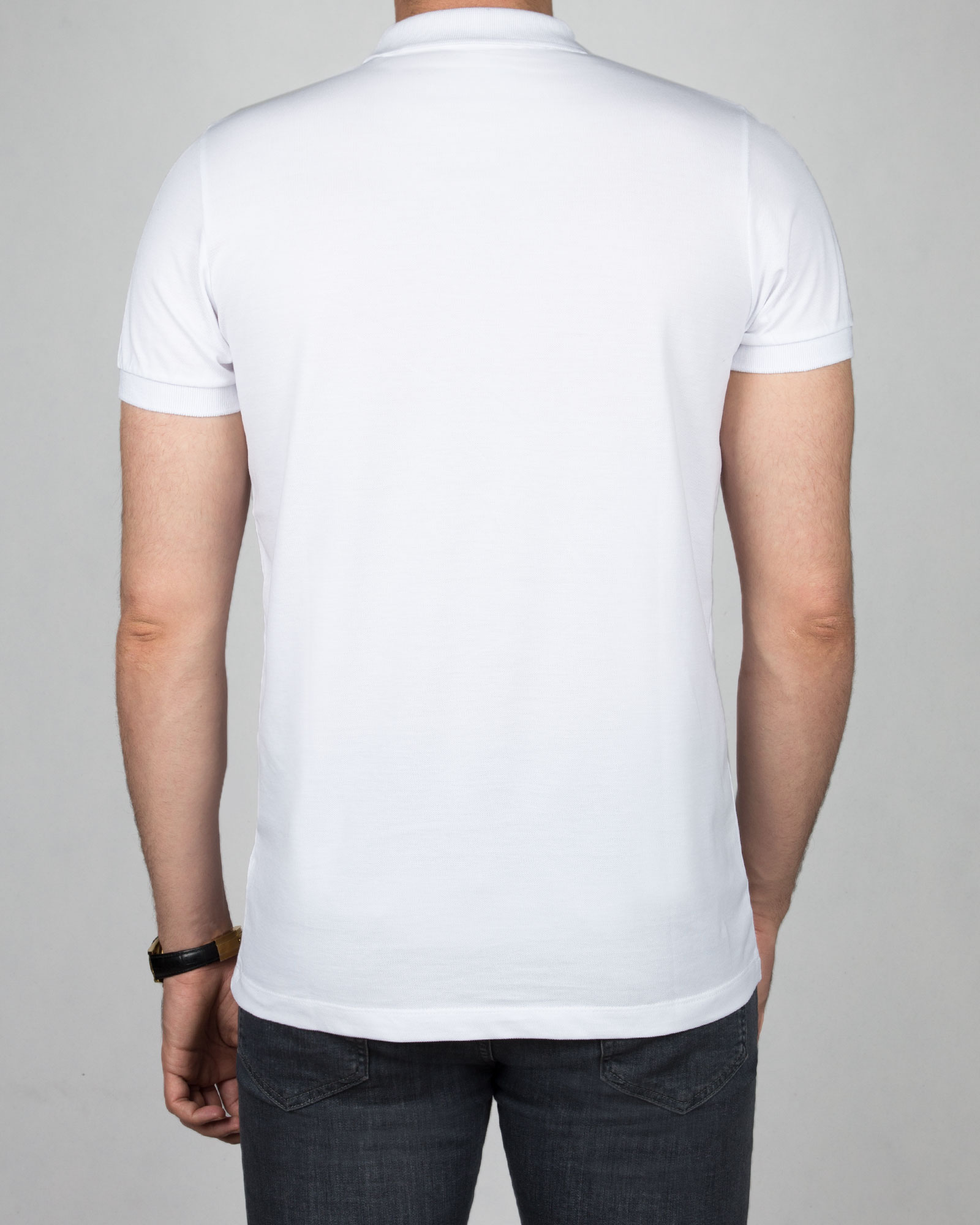 تیشرت یقه‌دار ساده‌ی آرم دار کانی راش - سفید - پشت