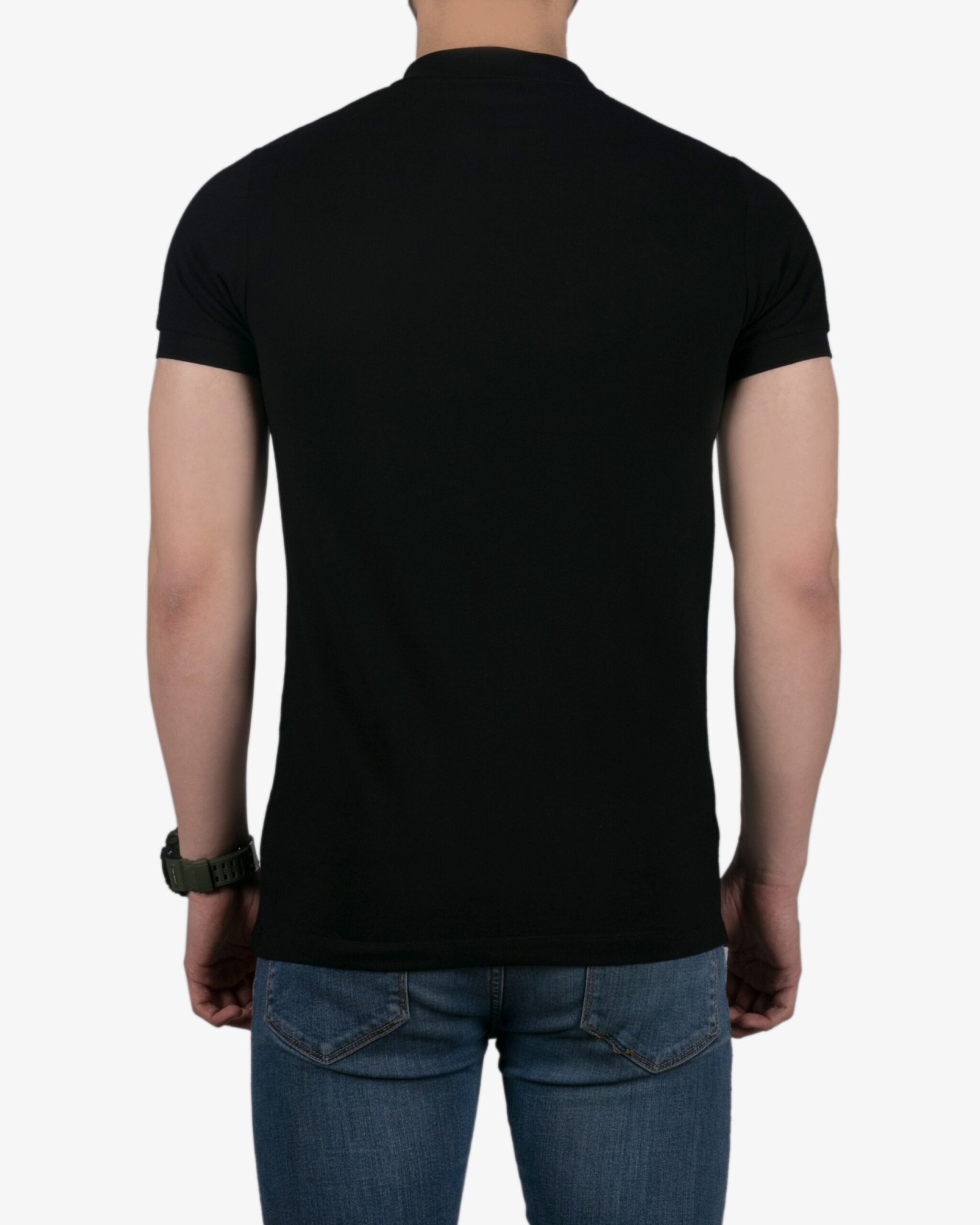 تیشرت یقه‌دار ساده‌ی آرم دار کانی راش - مشکی - پشت