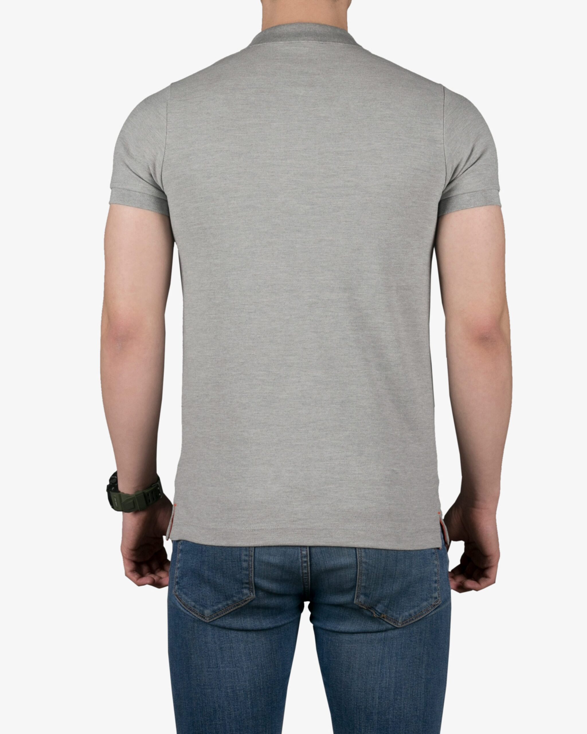 تیشرت یقه‌دار ساده‌ی ملانژ کانی راش - پشت