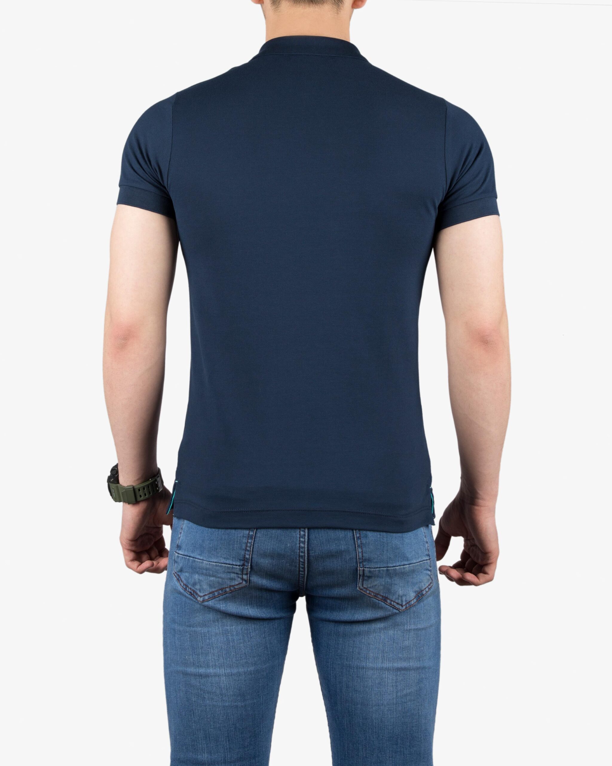 تیشرت یقه‌دار ساده‌ی کانی راش - سرمه‌ای - پشت