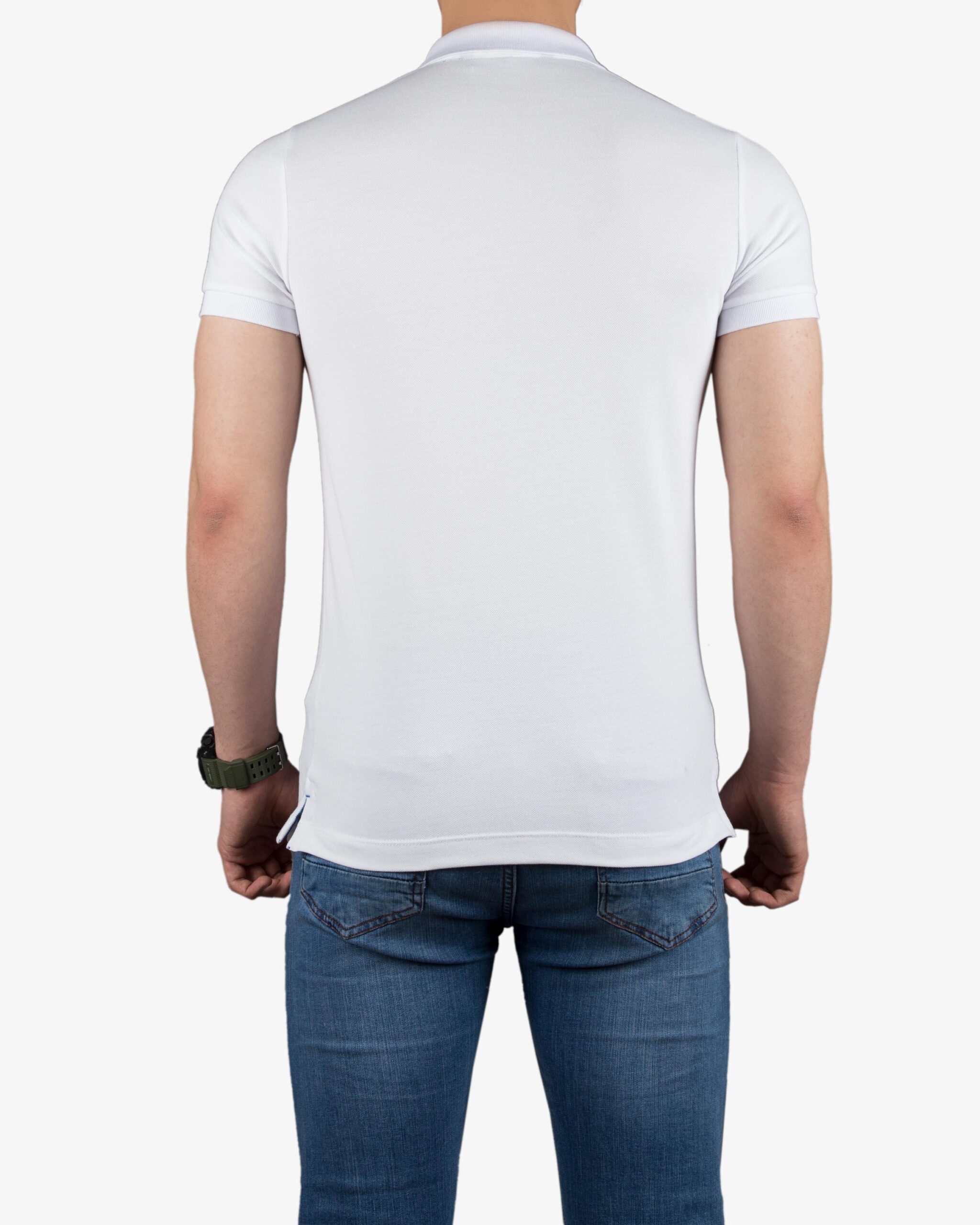 تیشرت یقه‌دار ساده‌ی کانی راش - سفید - پشت