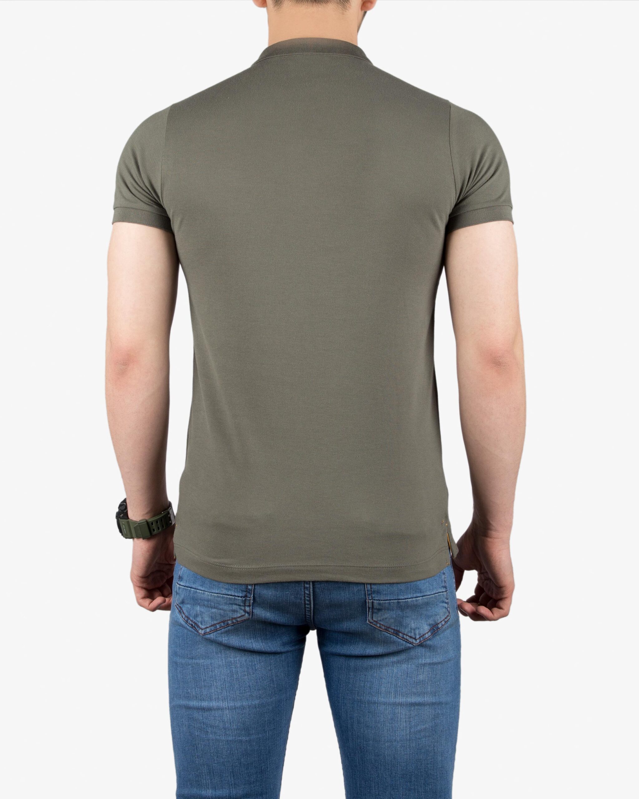 تیشرت یقه‌دار ساده‌ی کانی راش - یشمی - پشت