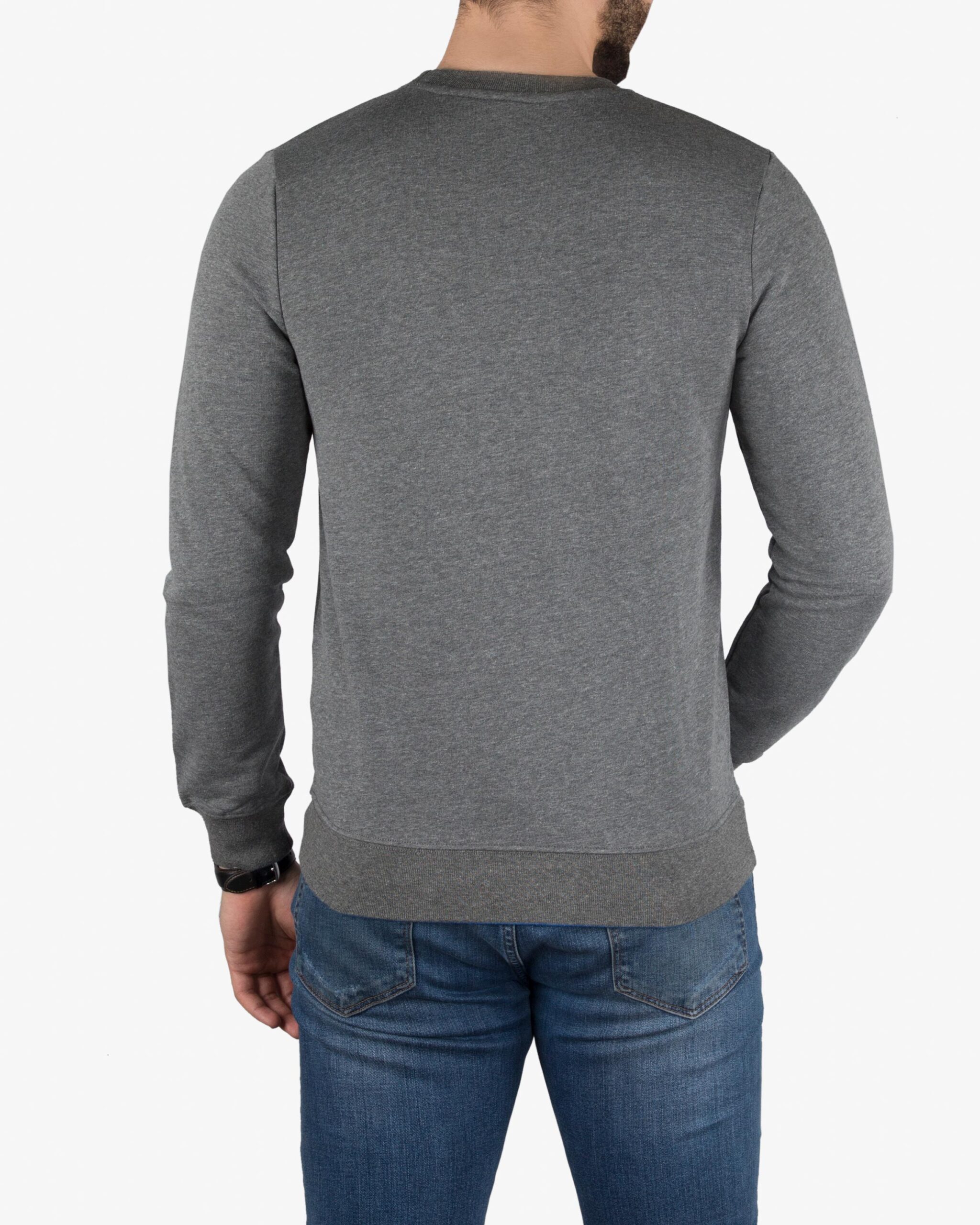 پلیور مردانه نخی ساده - ملانژ تیره - پشت