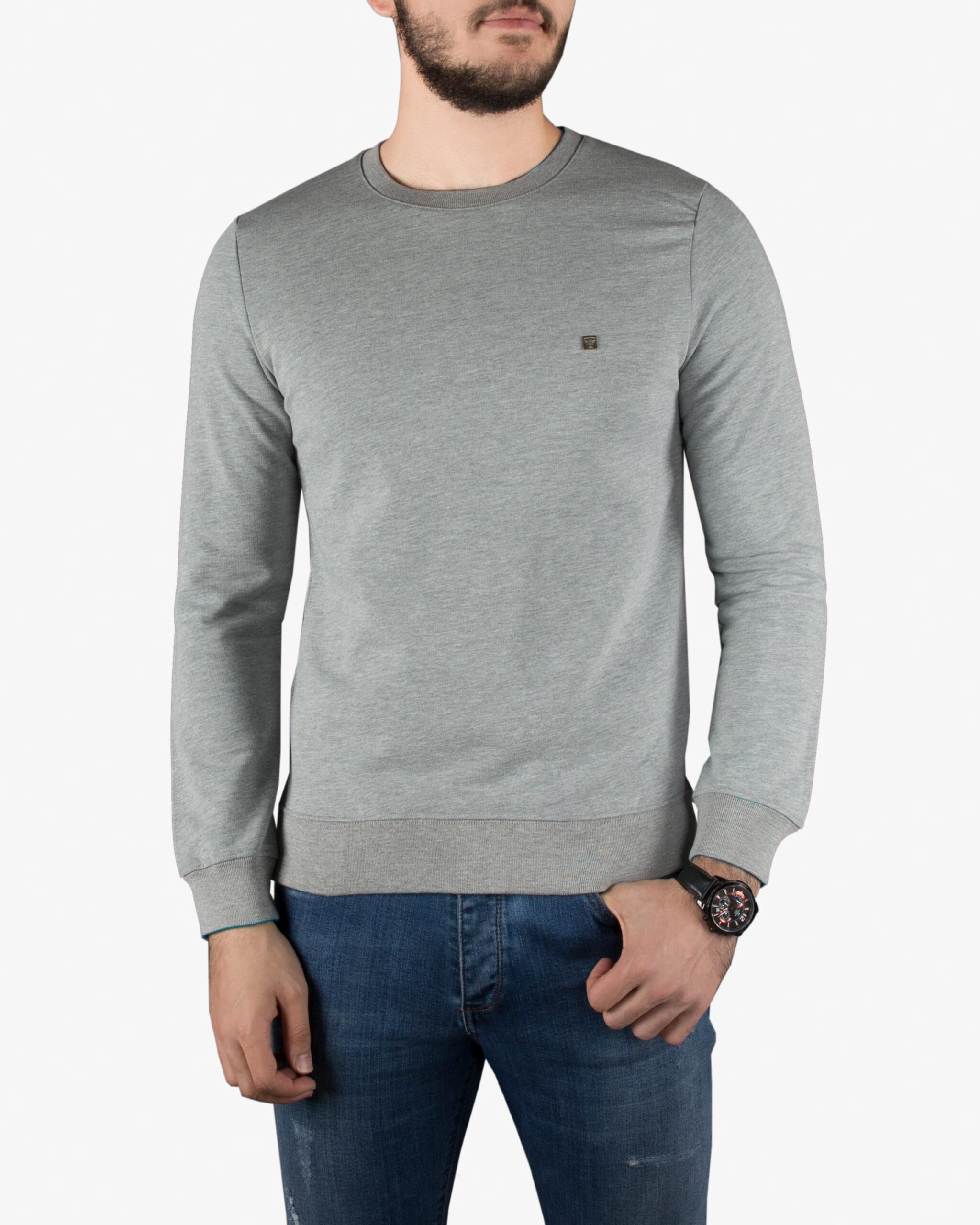 پلیور مردانه نخی ساده - ملانژ - روبه‌رو