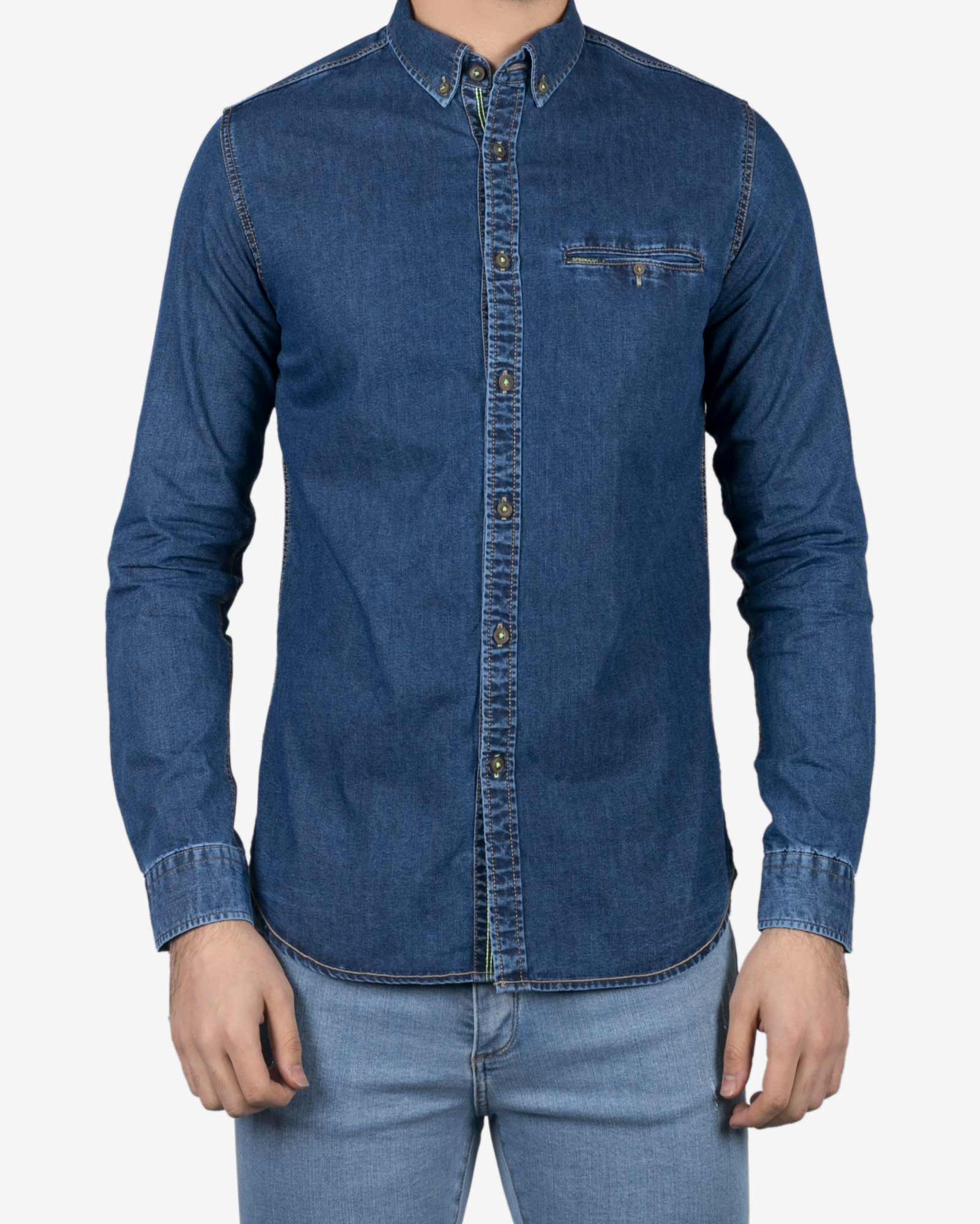 پیراهن لی مردانه آستین بلند - سرمه ای - رو به رو