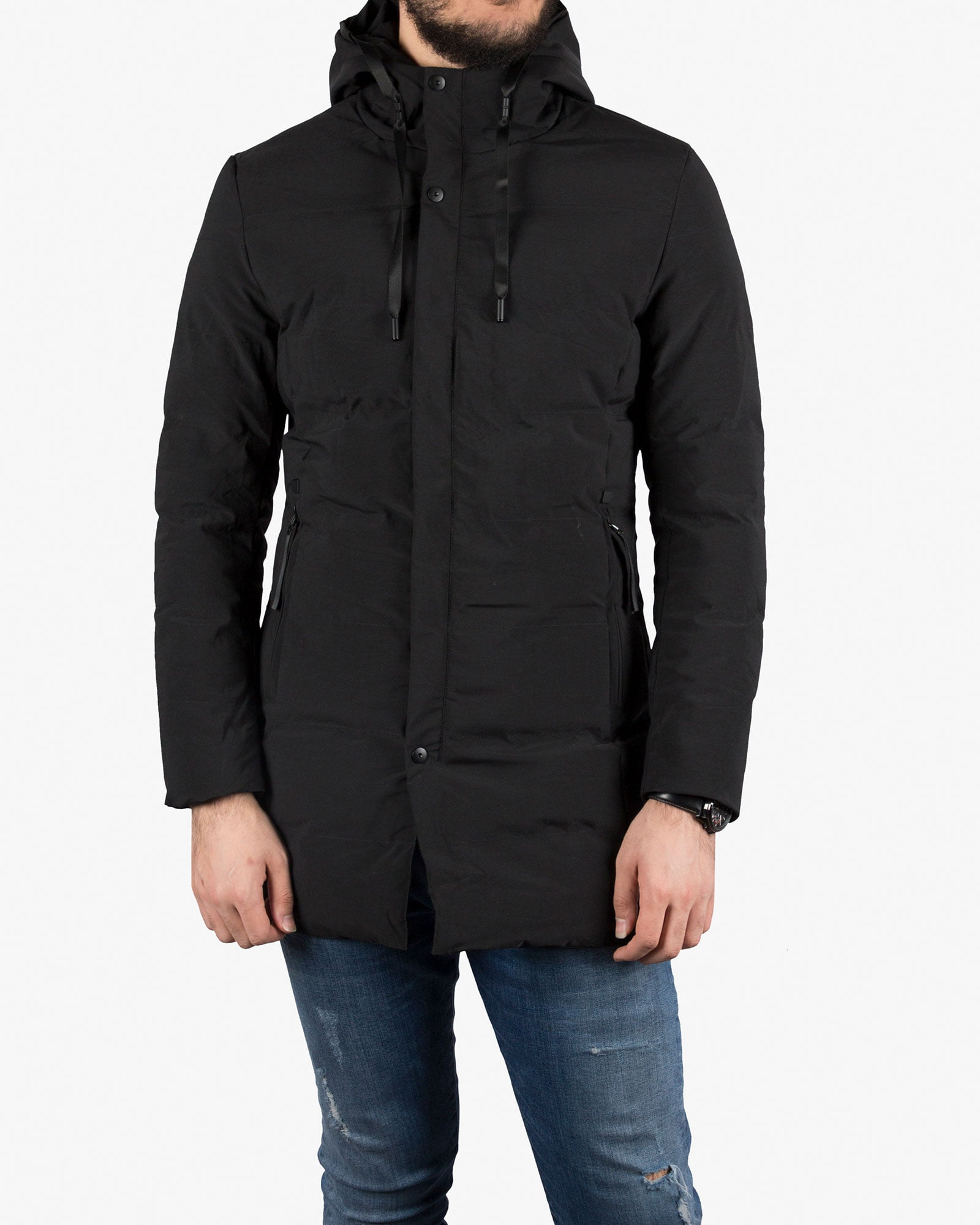 کاپشن دوخت‌دار - مشکی - رو به رو بسته