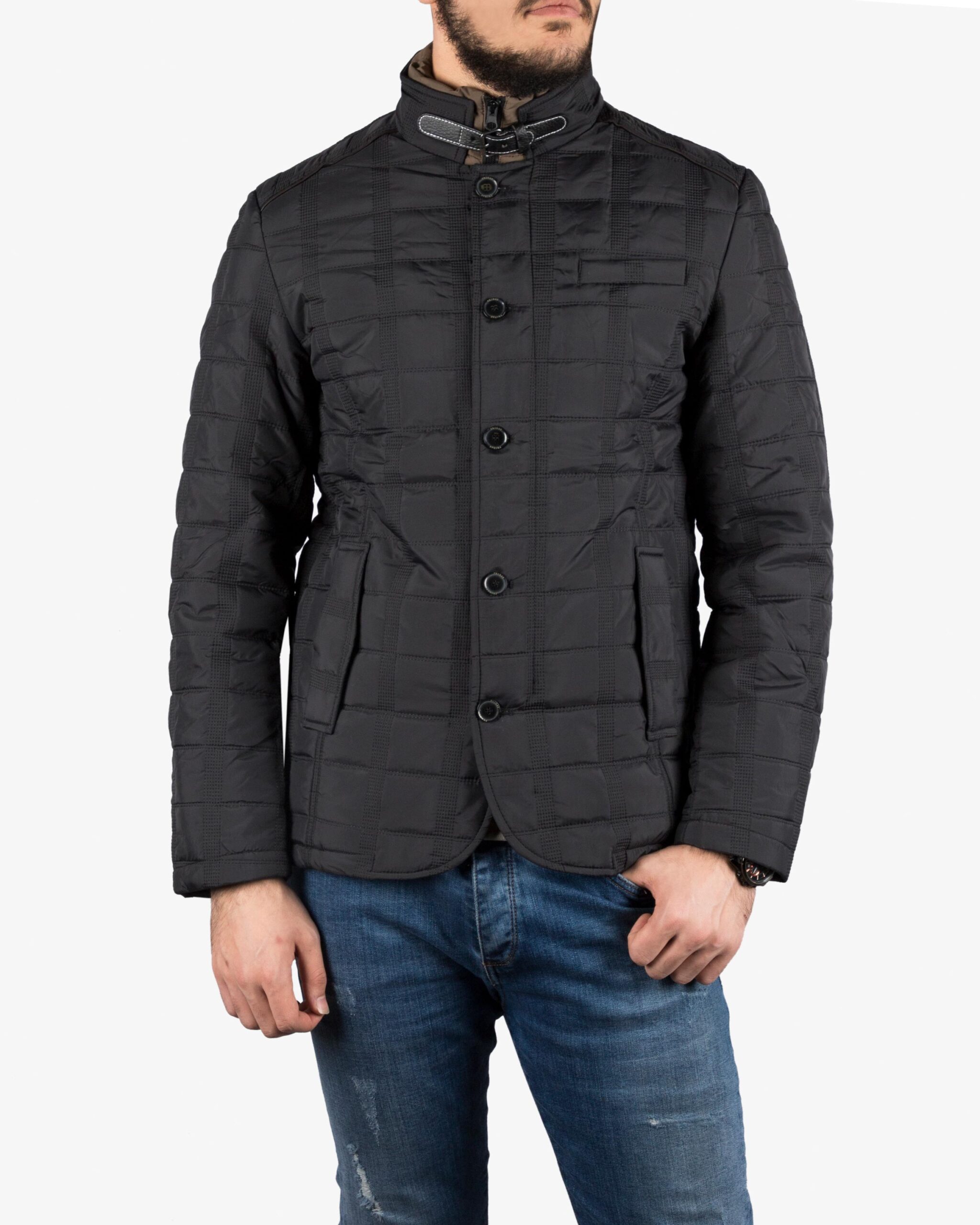 کاپشن دکمه‌ای مردانه‌ی کانی‌راش - مشکی - روبه‌رو۲