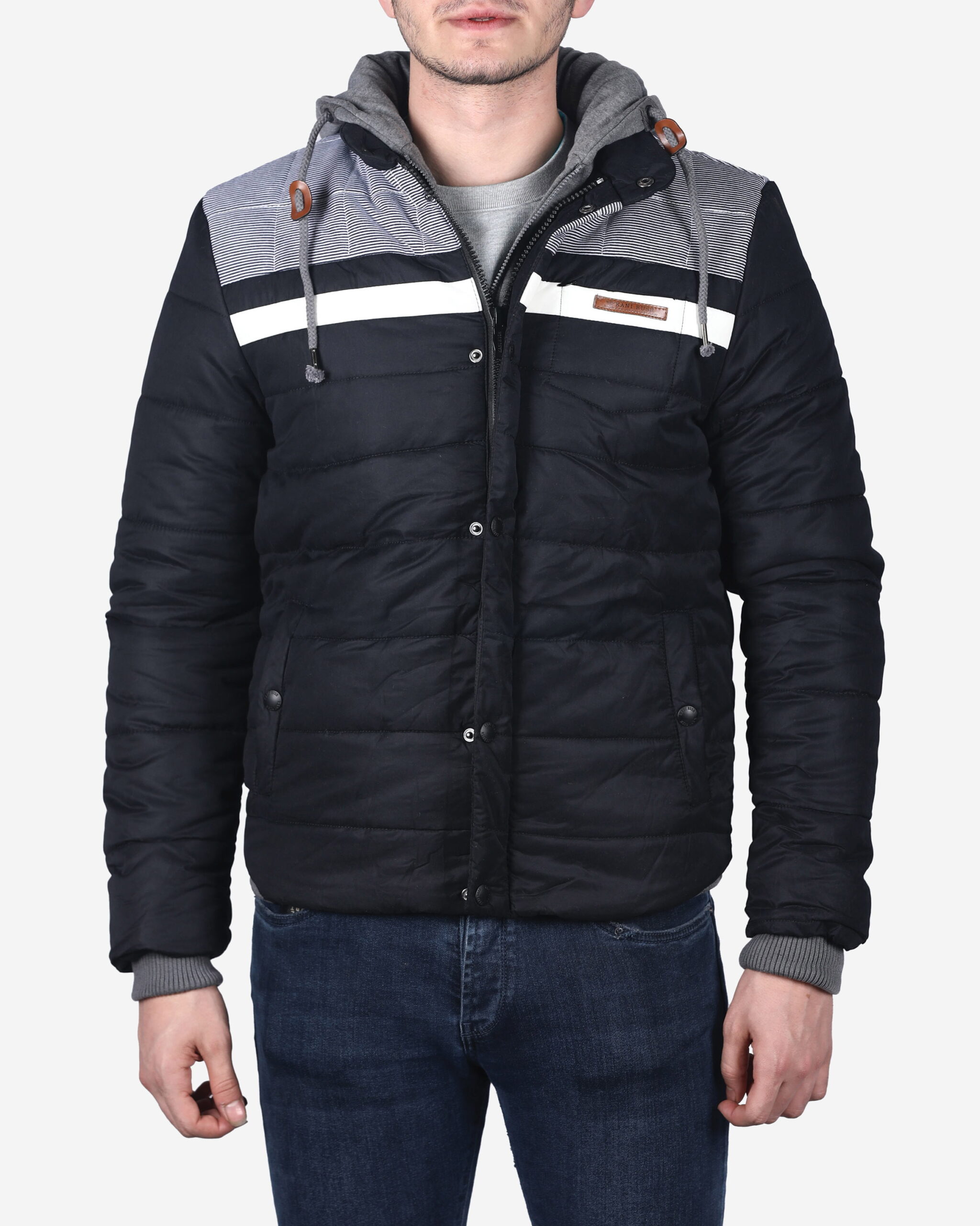 کاپشن لبه‌دار طرح‌دار کانی‌راش - مشکی - روبه‌رو