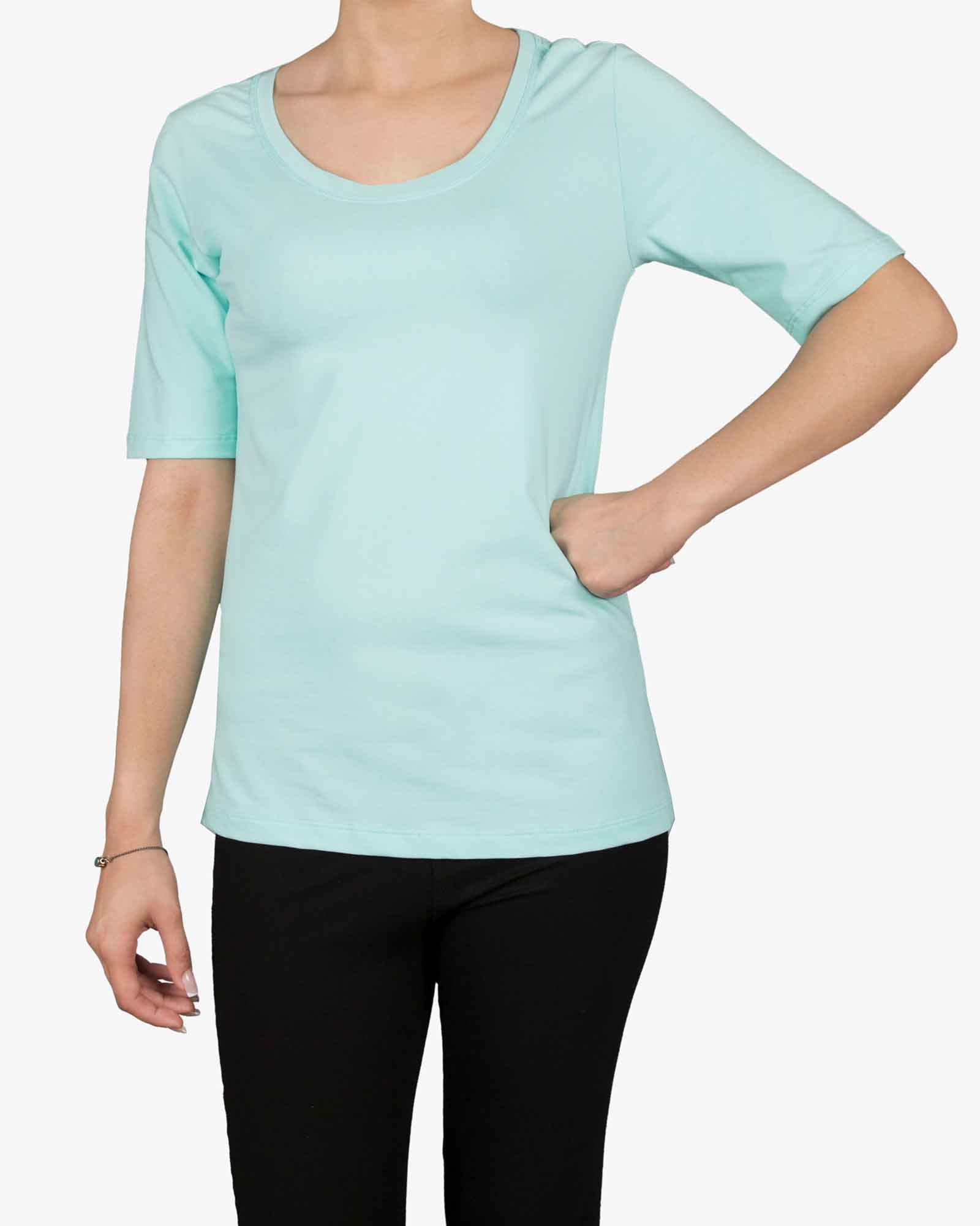 تیشرت دخترانه - آستین سه ربع - آبی دریایی- رو به‌رو