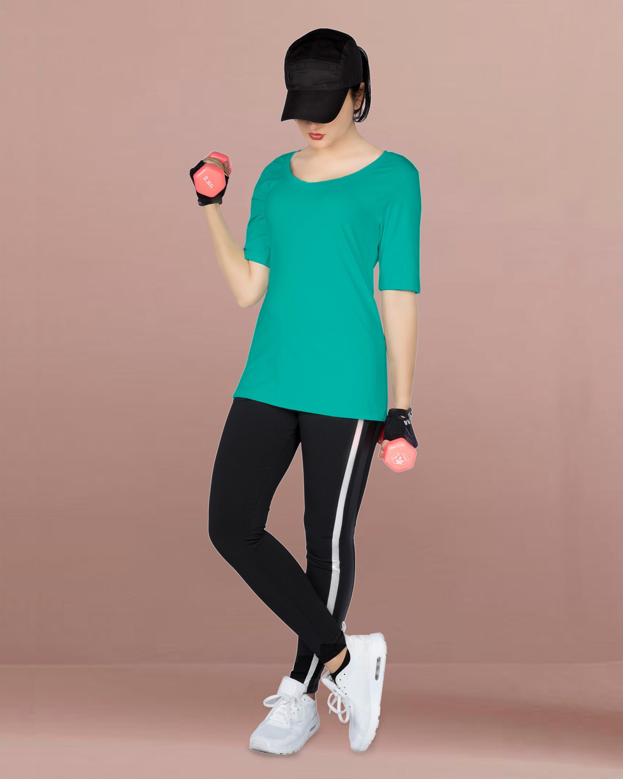 تیشرت زنانه - آستین سه ربع - سبز - محیطی