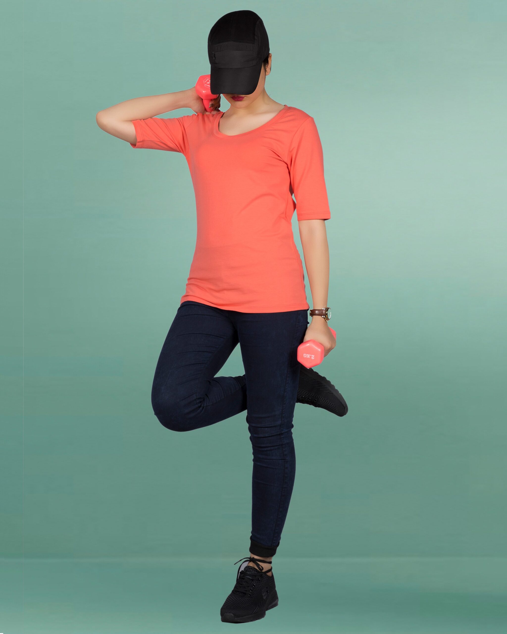 تیشرت زنانه - آستین سه ربع - نارنجی - محیطی