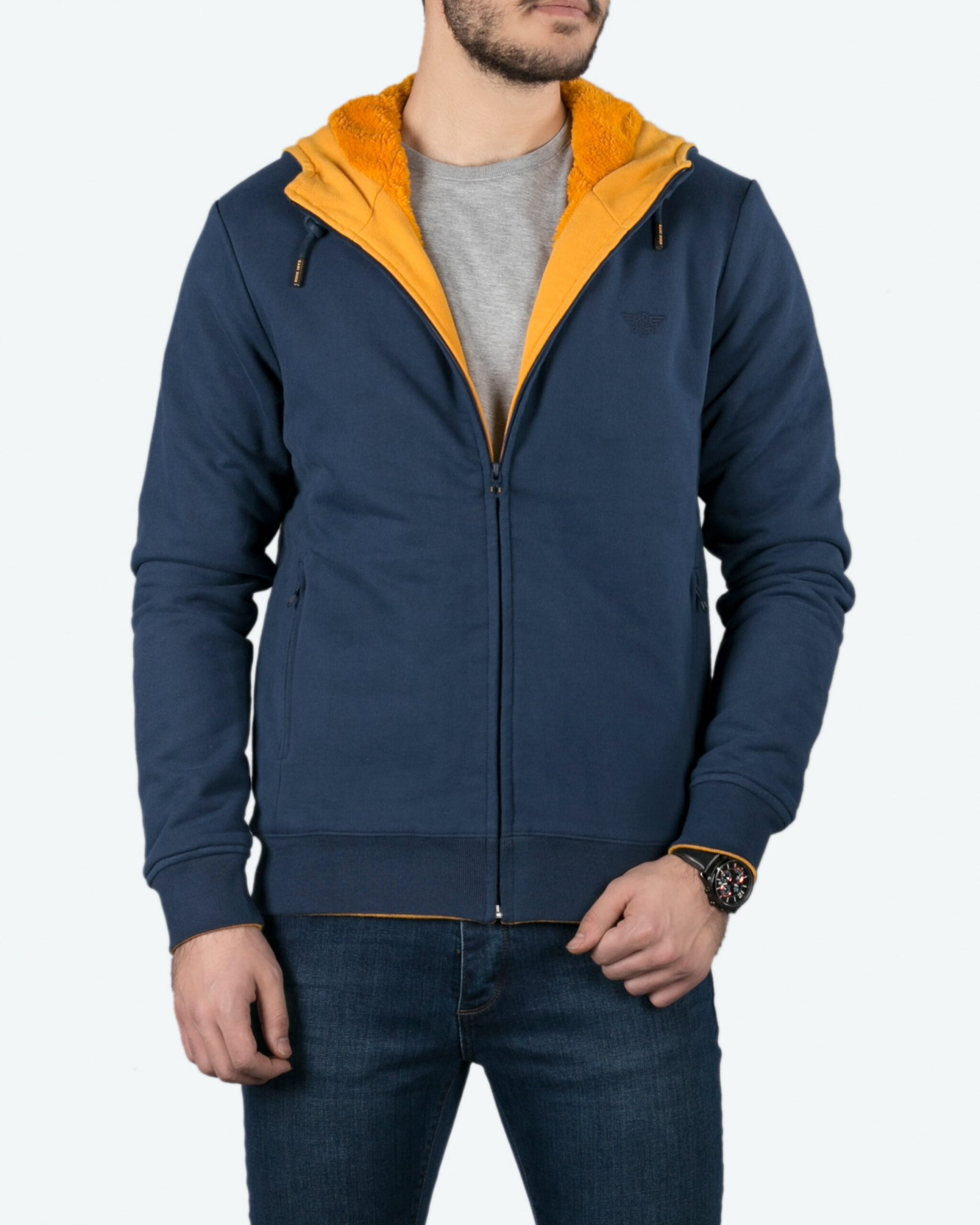 سوئیشرت ساده‌ی با آستر زرد کانی‌راش - سرمه‌ای - روبه‌رو