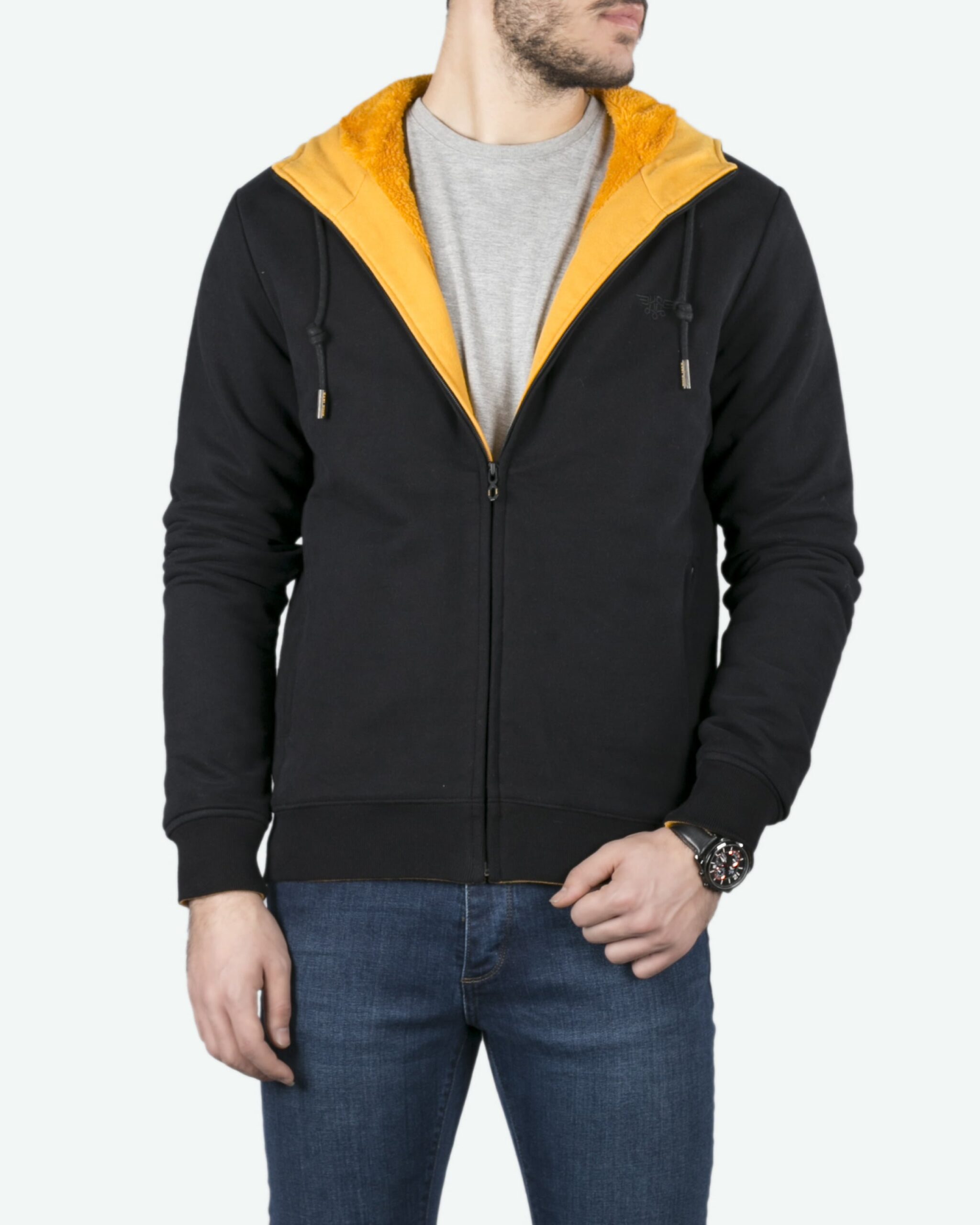 سوئیشرت ساده‌ی با آستر زرد کانی‌راش - مشکی - روبه‌رو