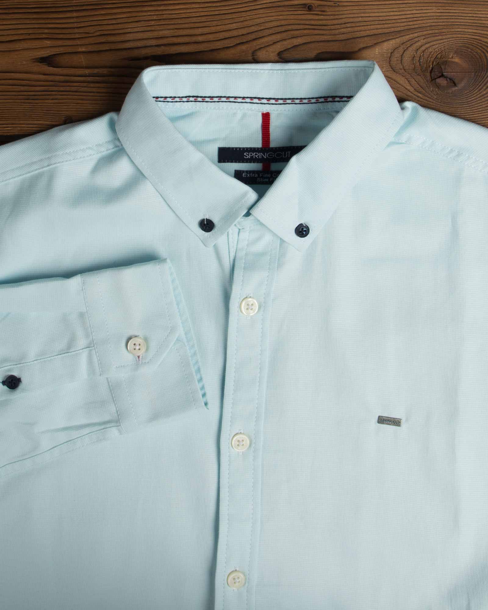 پیراهن آستین بلند مردانه - آبی یخی - یقه مردانه