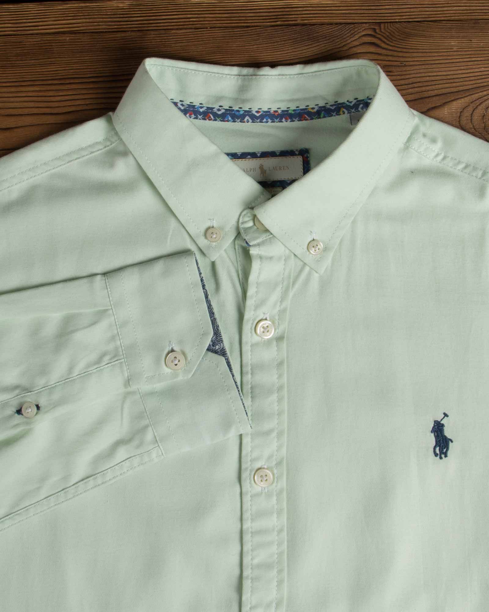 پیراهن آستین بلند مردانه ساده - سبز پاستیلی - یقه مردانه