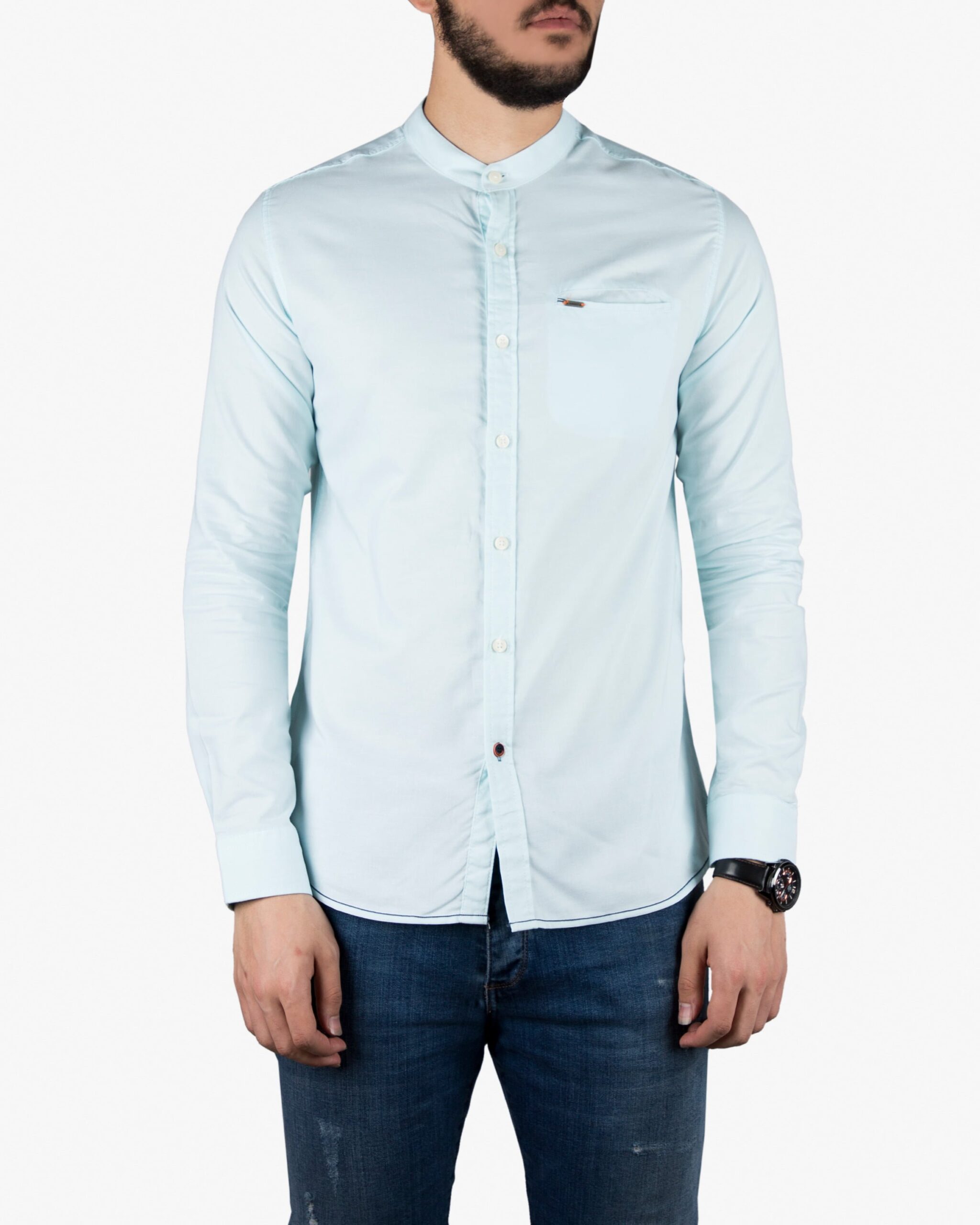 پیراهن یقه دیپلمات - آبی یخی - روبه‌رو