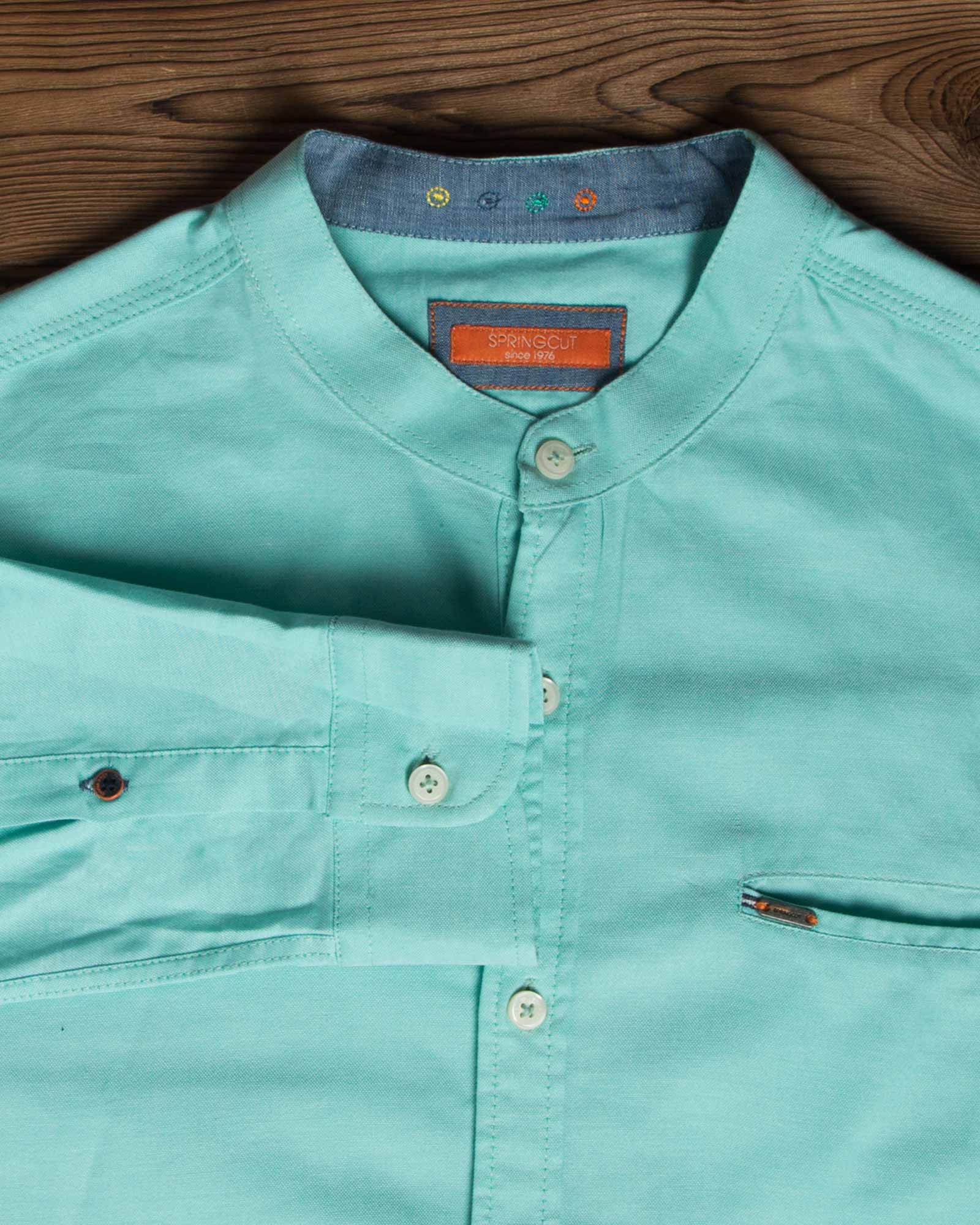 پیراهن یقه دیپلمات مردانه آستین بلند (پوپلین) - سبز دریایی