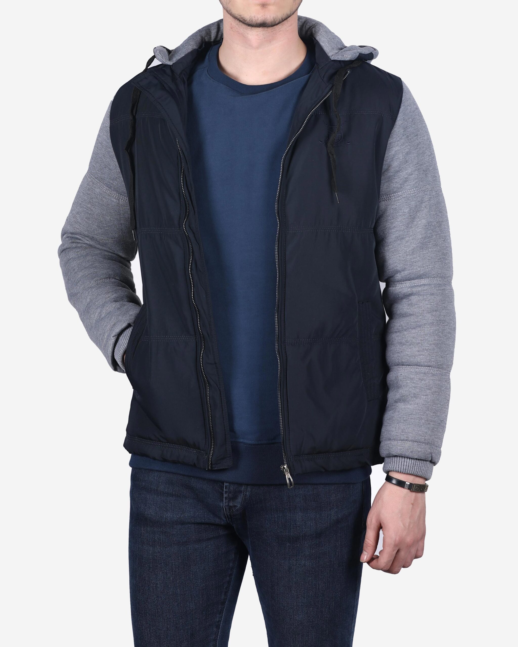 کاپشن آستین پنبه ای مردانه - سرمه‌ ای - رو به‌ رو