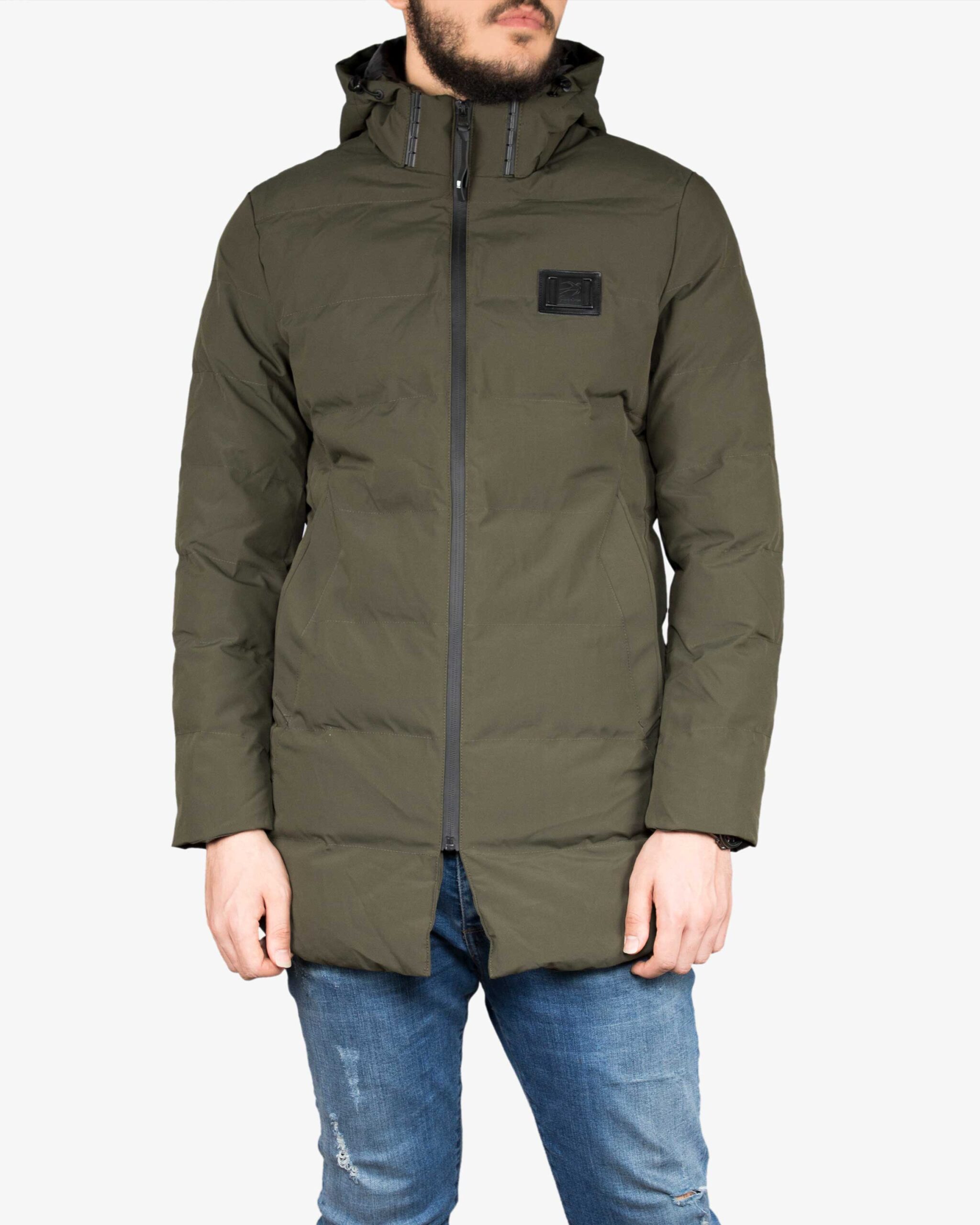 کاپشن مردانه بلند کلاه دار کانی‌راش -سبز ارتشی - روبه‌رو