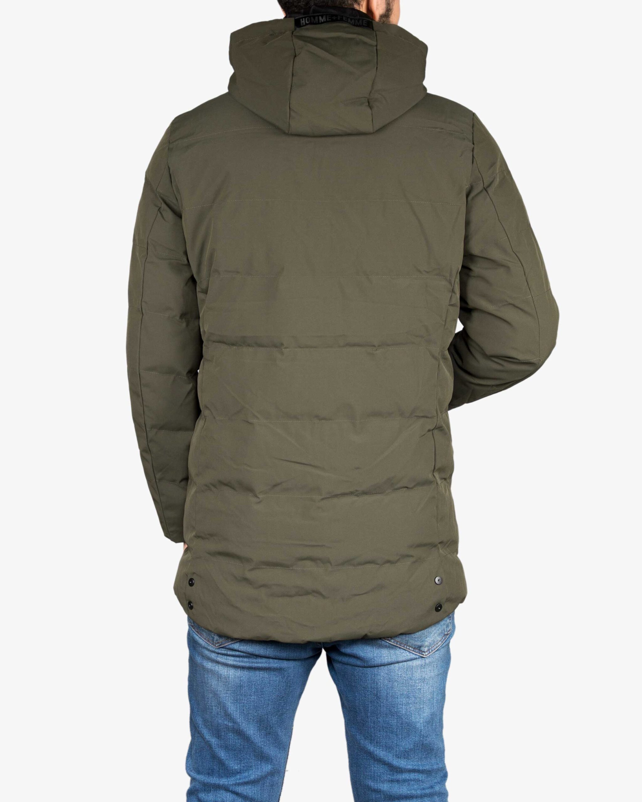 کاپشن مردانه بلند کلاه دار کانی‌راش - سبز ارتشی - پشت