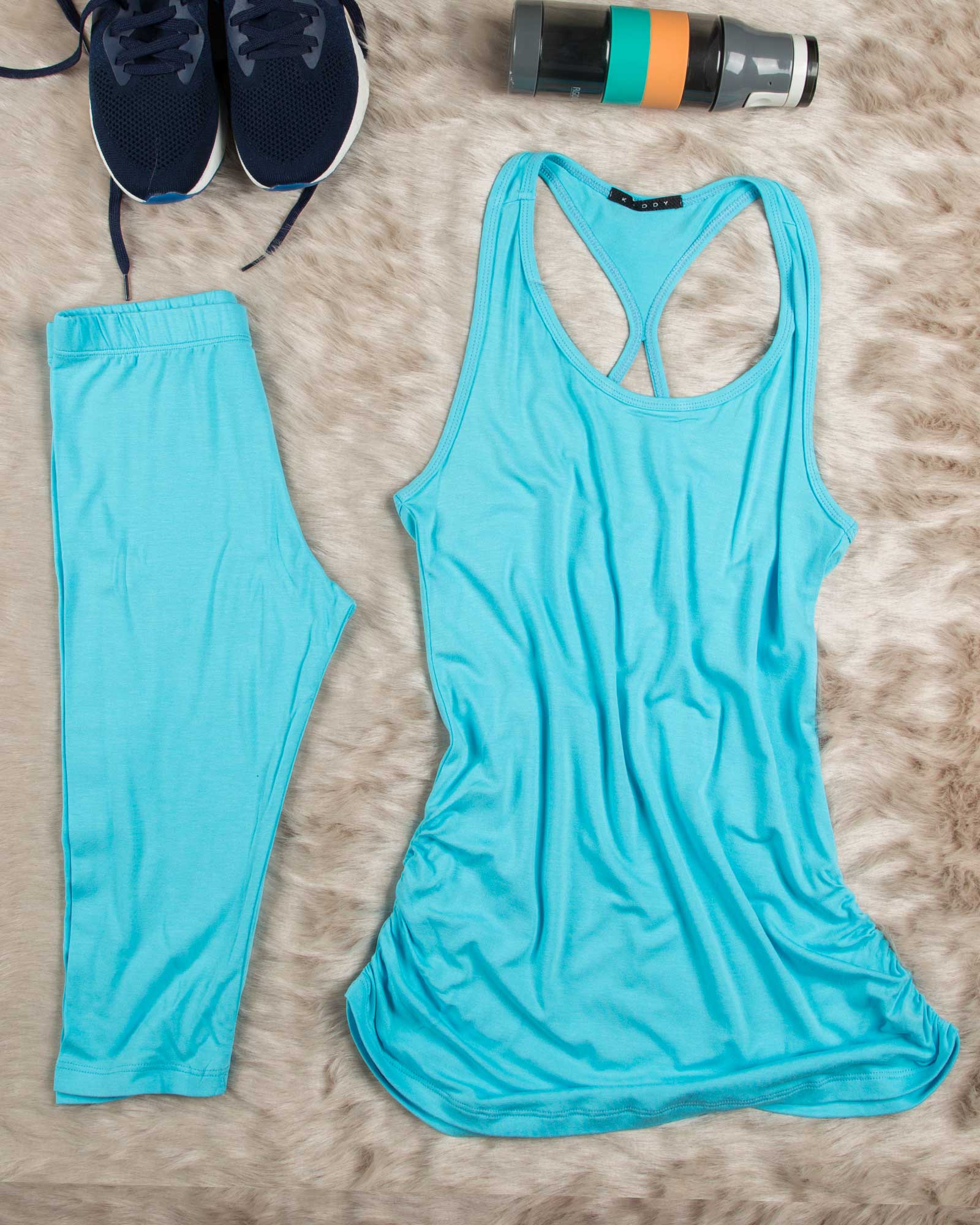 تاپ و شلوارک زنانه اسپرت - آبی فیروزه ای - محیطی