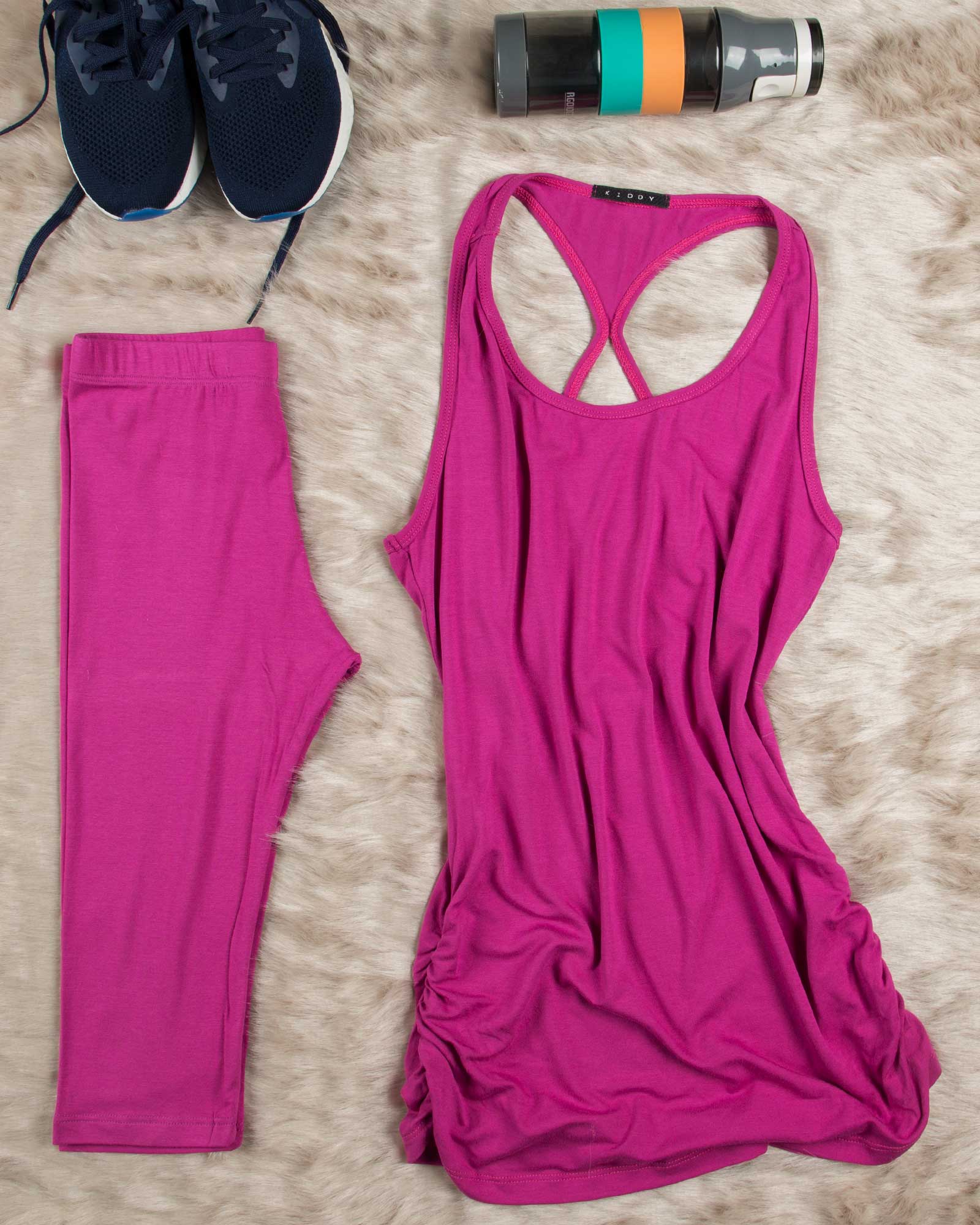 تاپ و شلوارک زنانه اسپرت - ارغوانی - محیطی