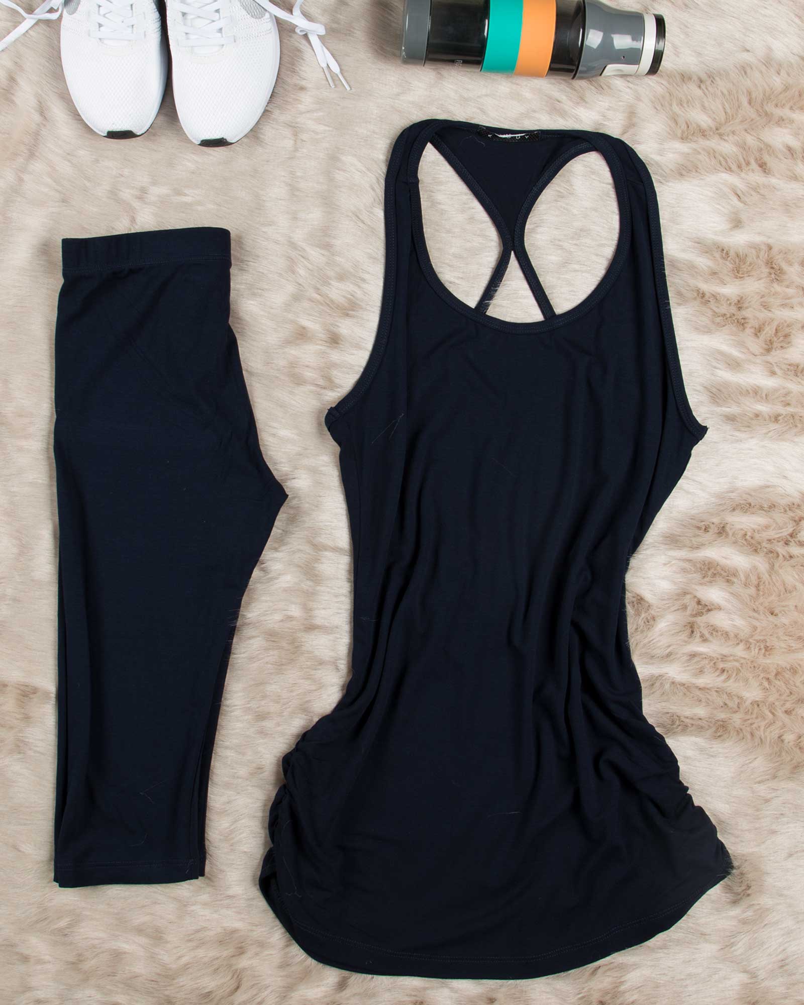 تاپ و شلوارک زنانه اسپرت - سرمه‌ ای تیره - محیطی