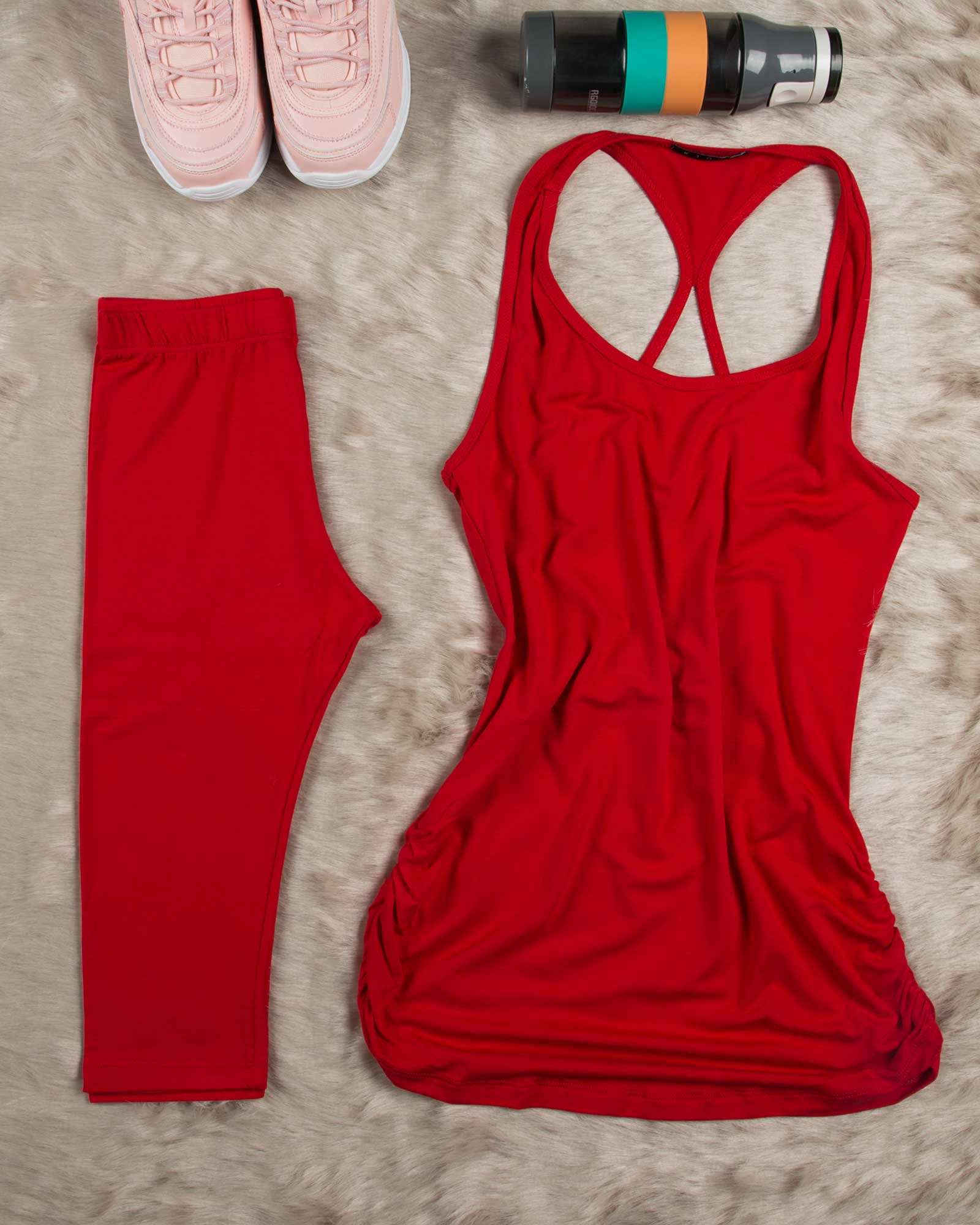 تاپ و شلوارک زنانه اسپرت - قرمز - محیطی