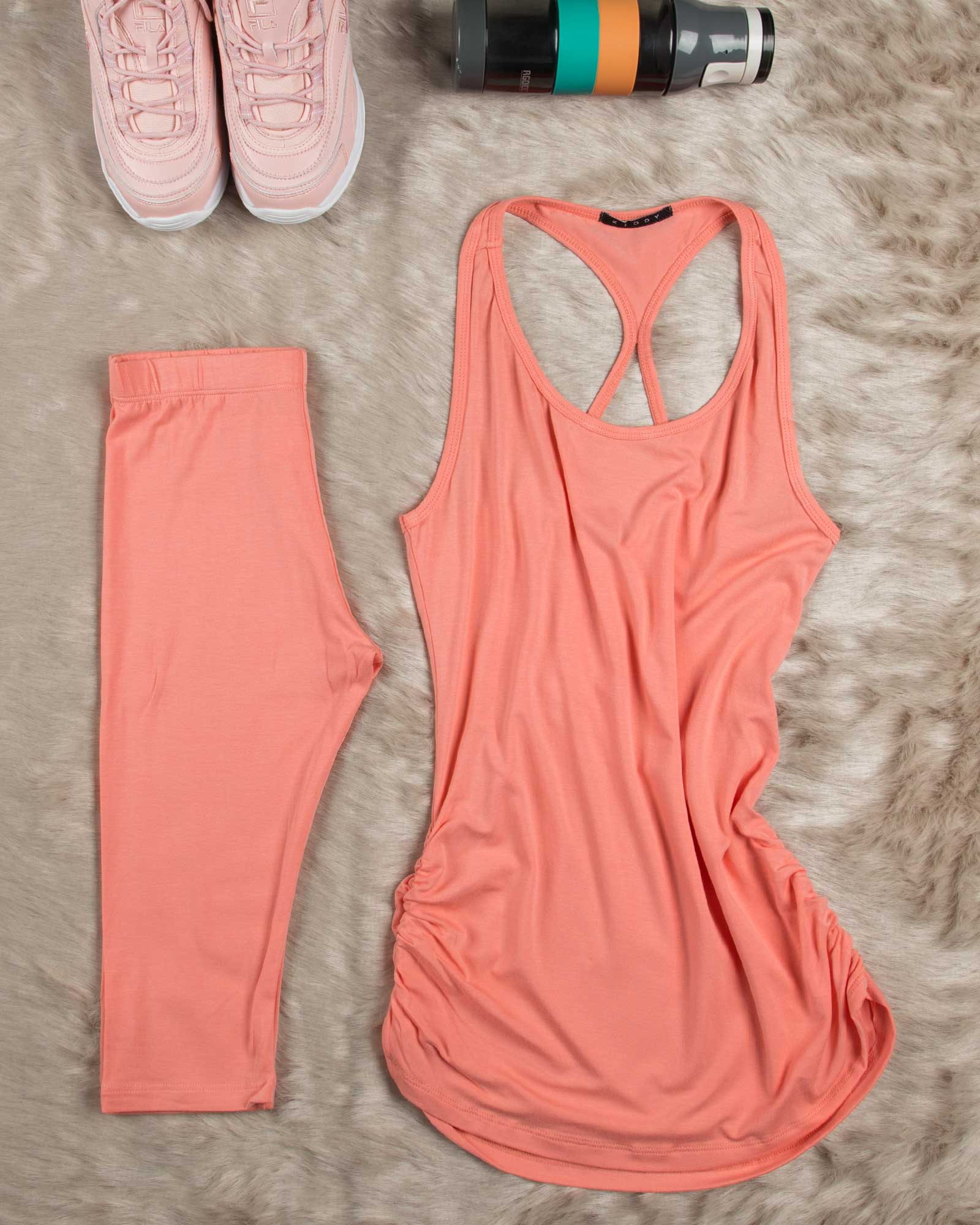 تاپ و شلوارک زنانه اسپرت - گلبهی - محیطی