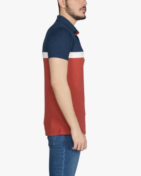 تیشرت یقه‌دار سه رنگ خط دار مردانه -قرمز روشن - بغل - خرید اینترنتی لباس - فروشگاه اینترنتی لباس سارابارا