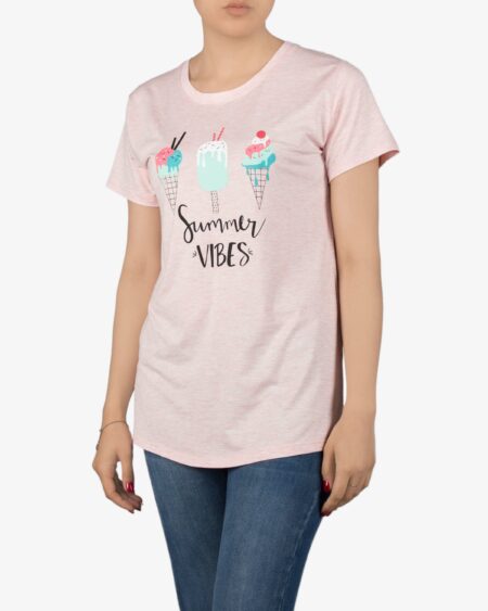 تیشرت دخترانه طرح دار با طرح بستنی - صورتی پاستیلی - روبه‌رو - خرید اینترنتی لباس - فروشگاه اینترنتی لباس سارابارا