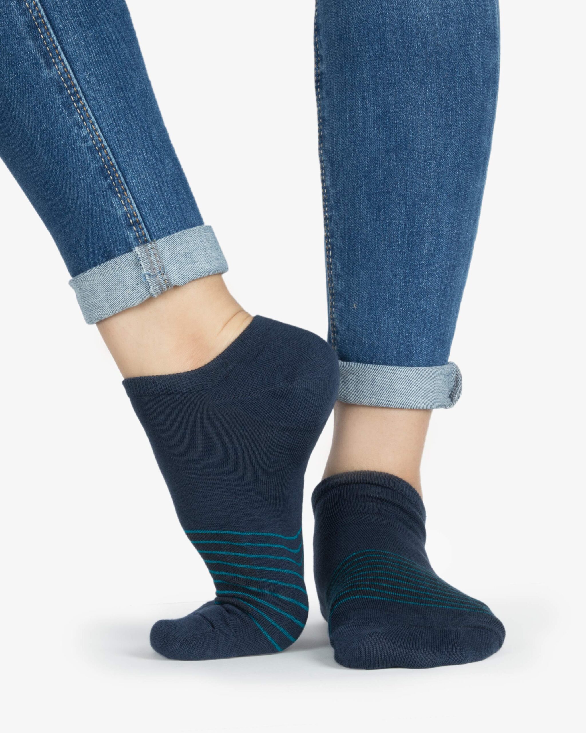 جوراب نخی با طرح راه راه در وسط - آبی روشن- روبه‌رو۱