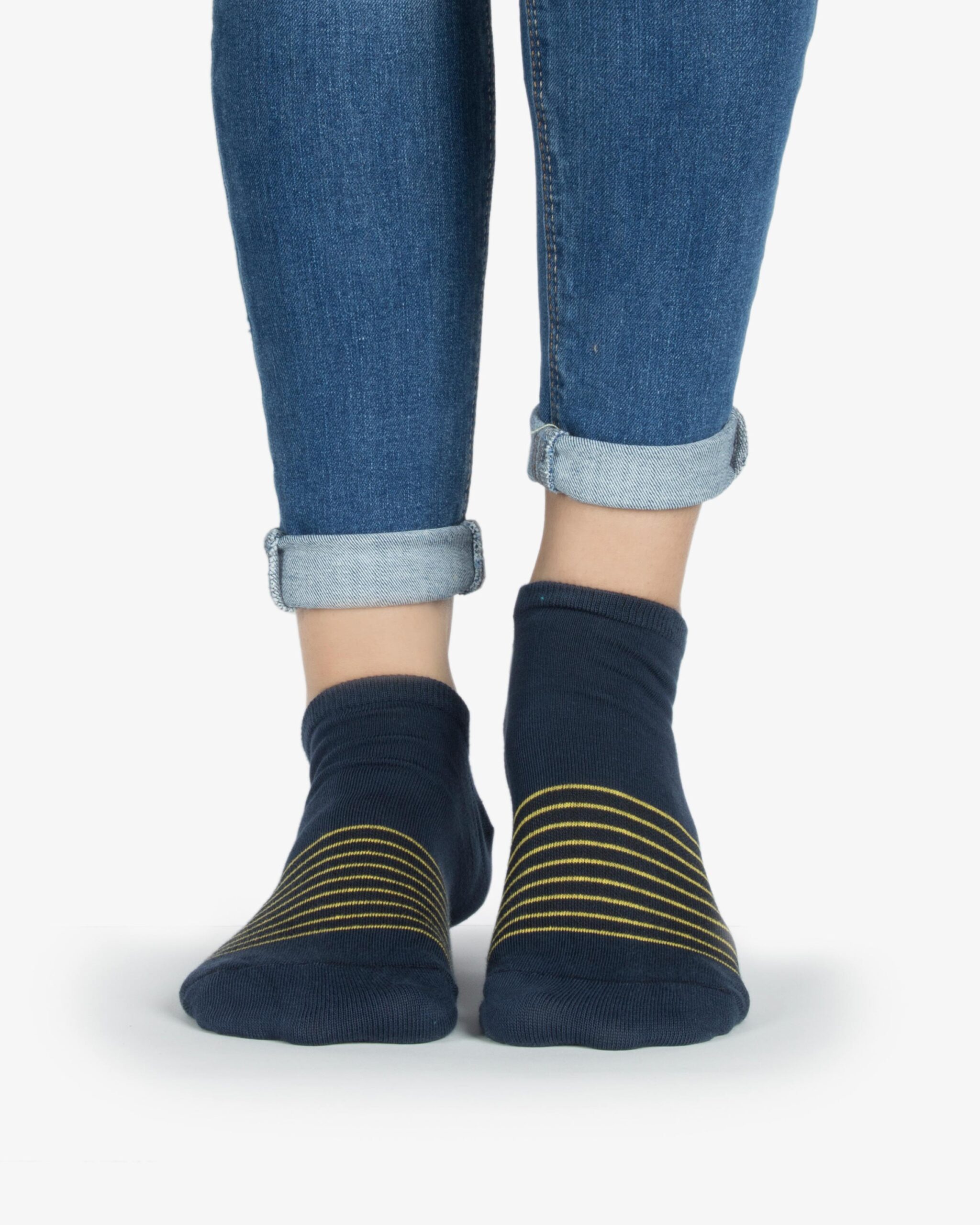 جوراب نخی با طرح راه راه در وسط - زرد - روبه‌رو۱