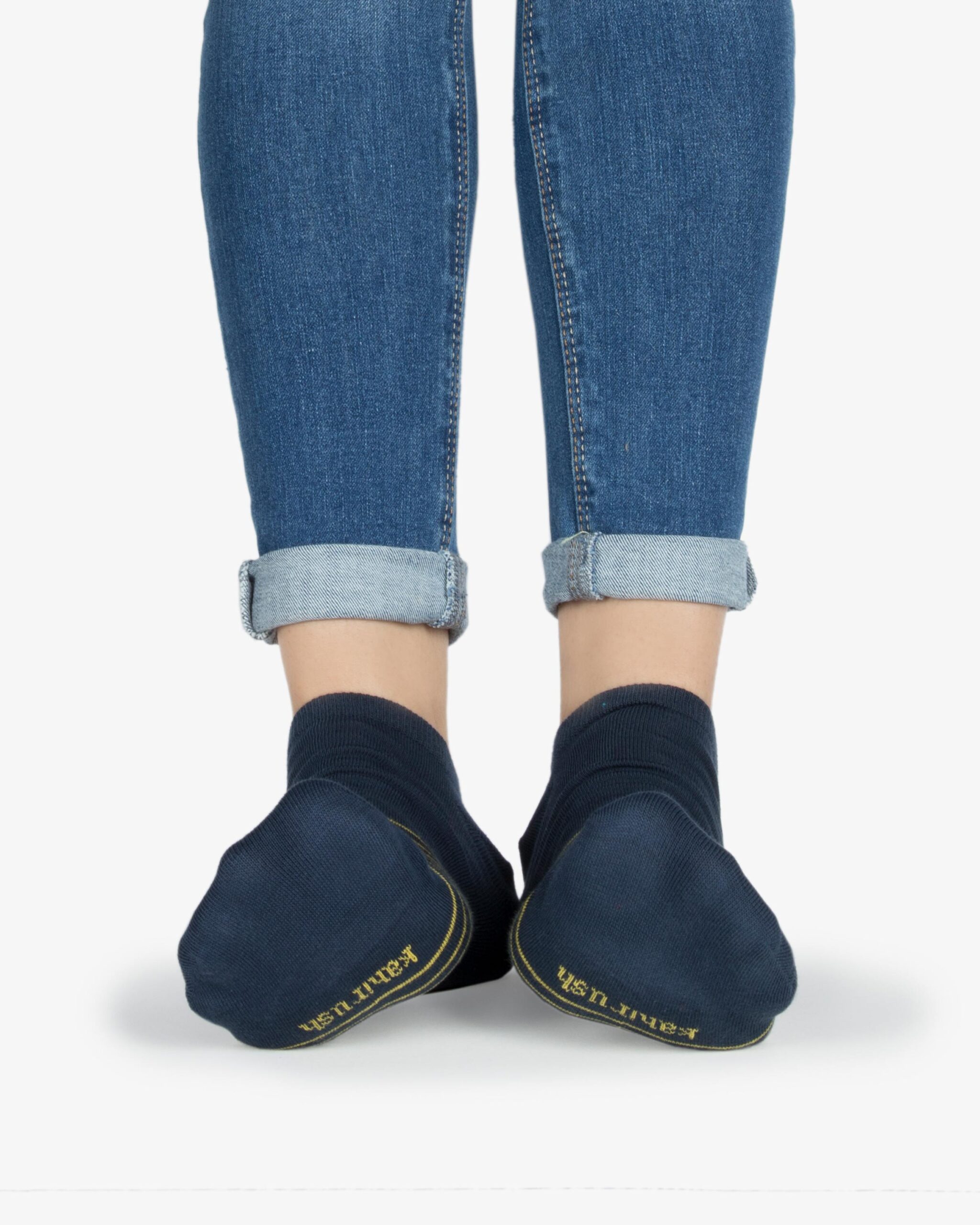 جوراب نخی با طرح راه راه در وسط - زرد - روبه‌رو۲