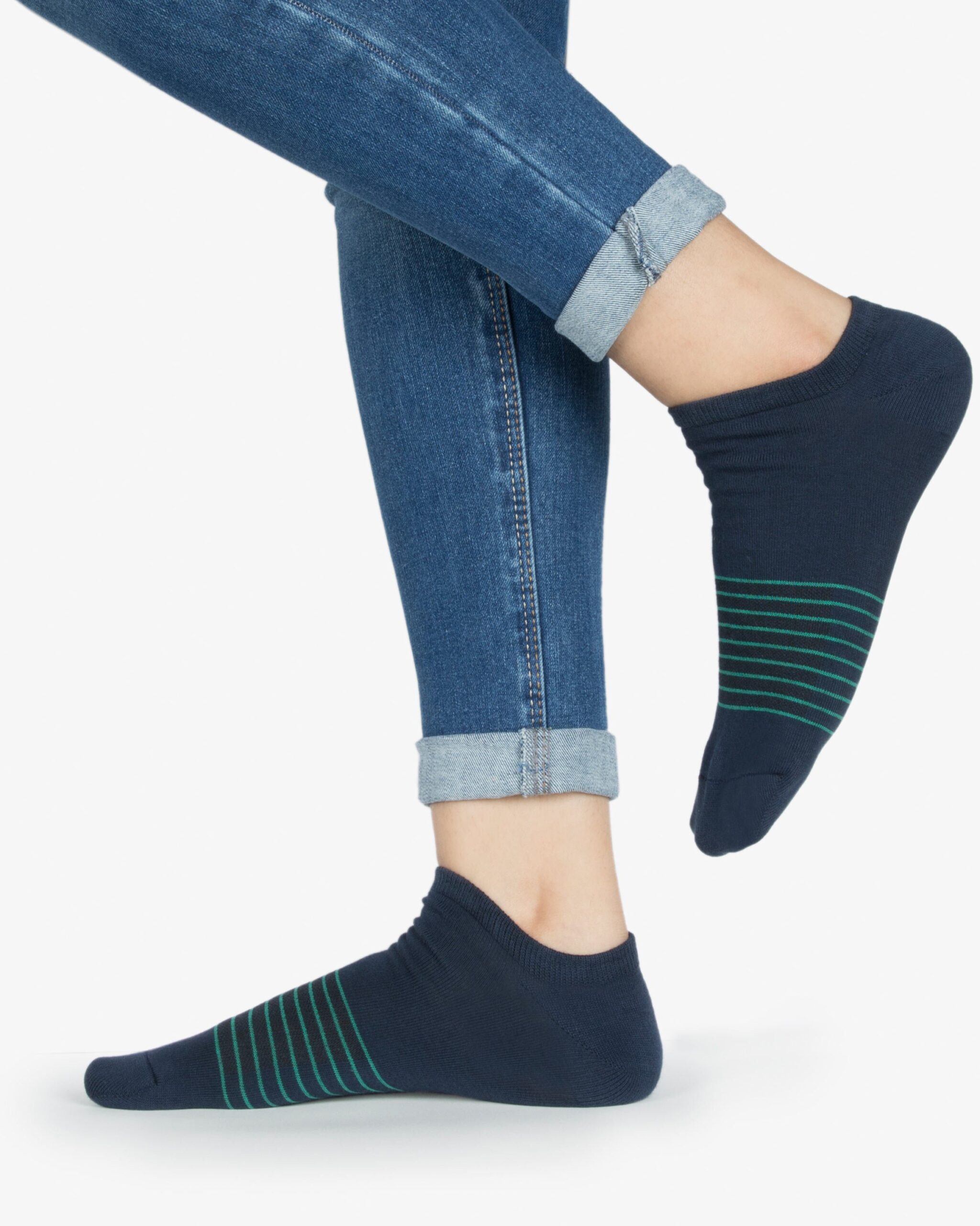 جوراب نخی با طرح راه راه در وسط - سبزآبی - روبه‌رو۱