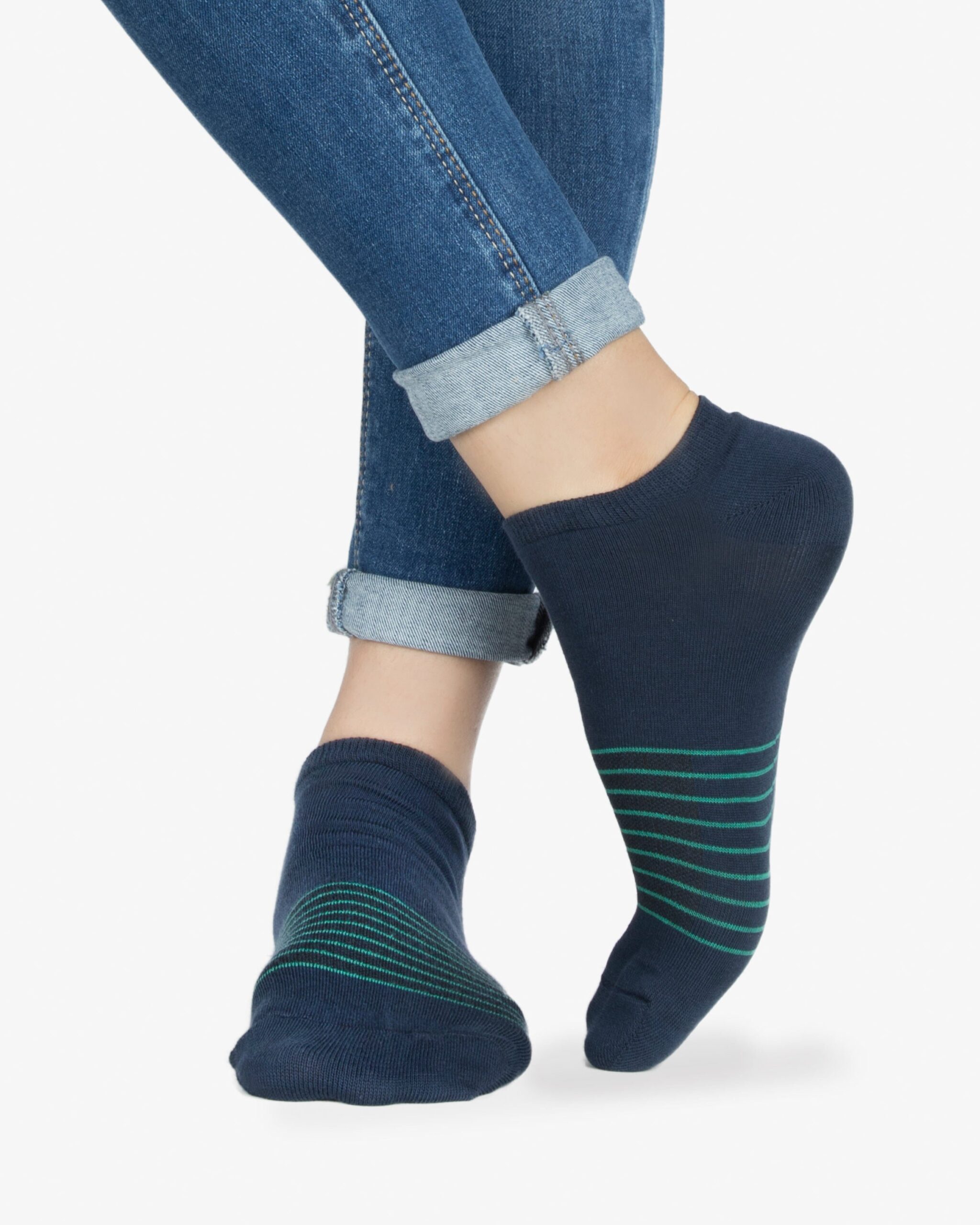 جوراب نخی با طرح راه راه در وسط - سبزآبی - روبه‌رو۲