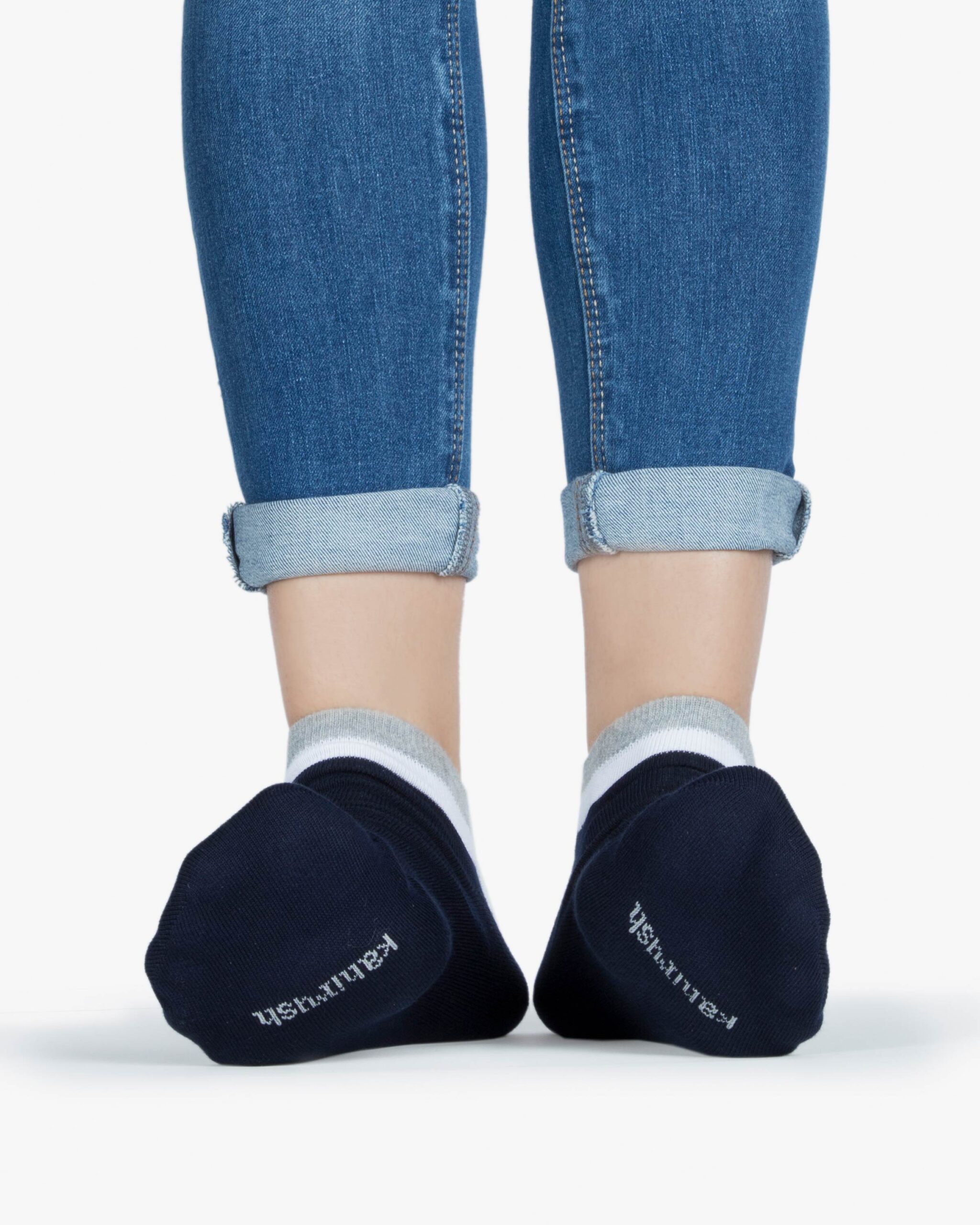 جوراب نخی با لبه‌ی رنگی - طوسی کمرنگ - روبه‌رو۲