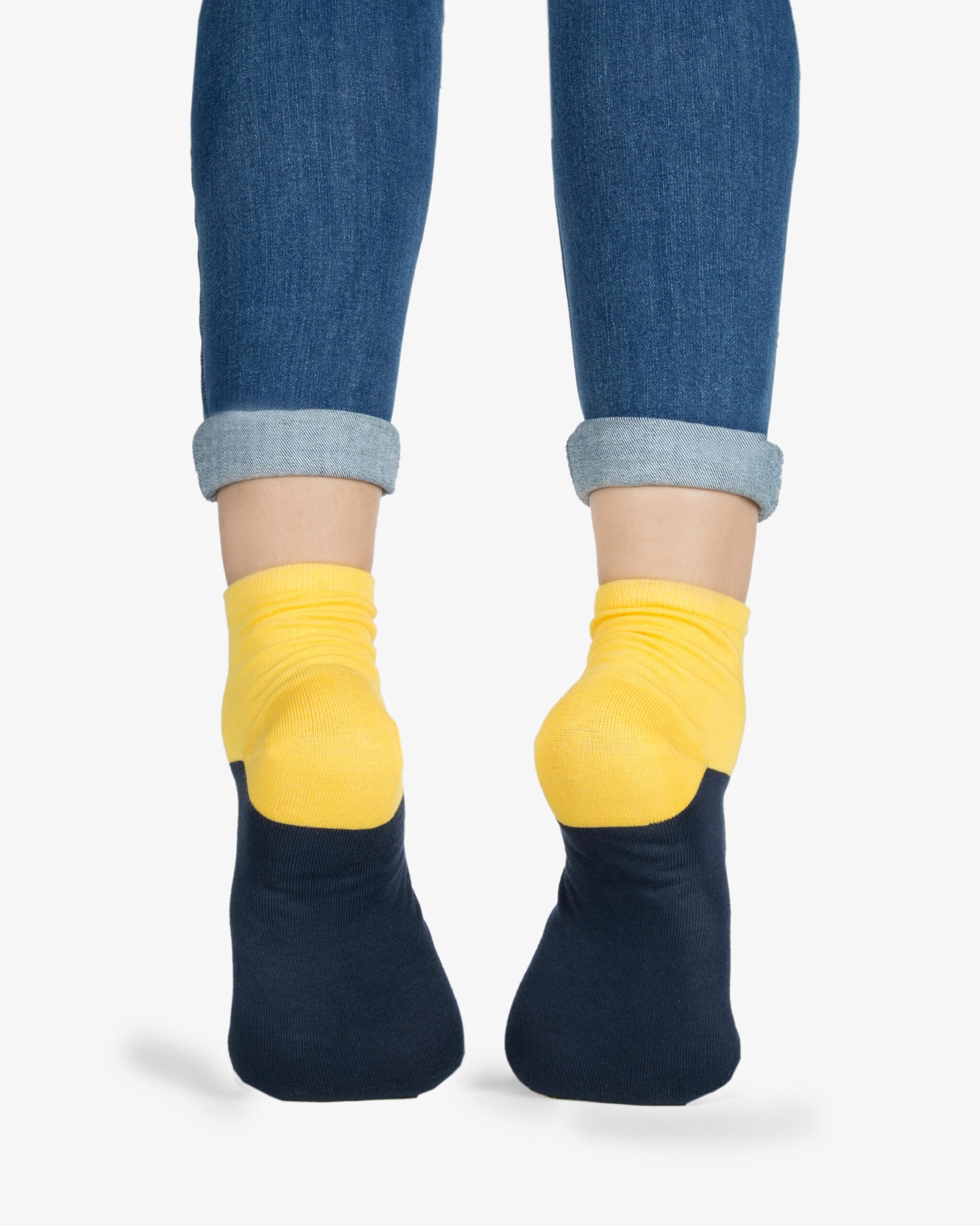 جوراب نخی دو رنگ - زرد - پشت