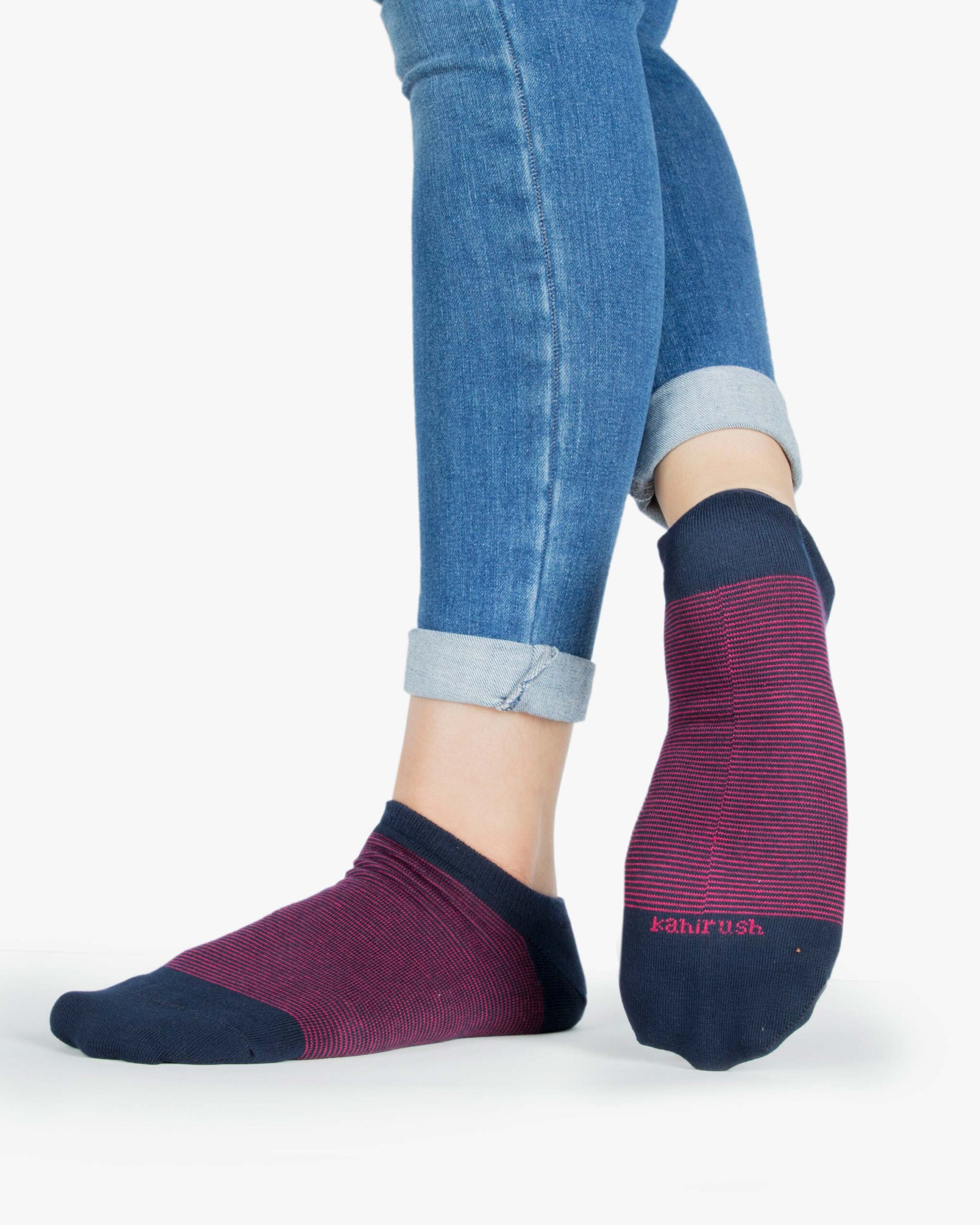 جوراب نخی راه راه - سرخابی - روبه‌رو۲