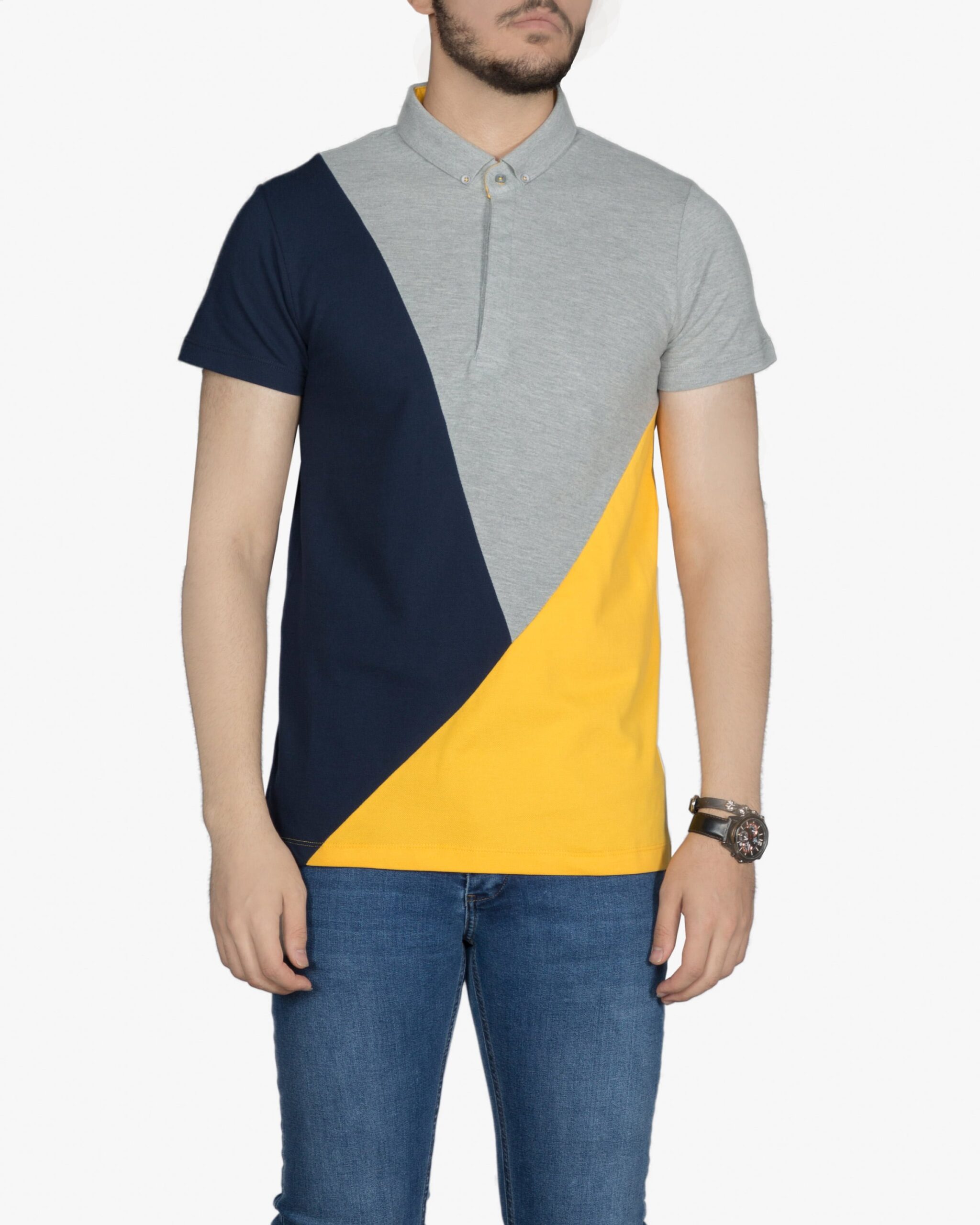 پولوشرت مردانه سه رنگ - زرد - روبه‌رو - خرید اینترنتی لباس - فروشگاه اینترنتی لباس سارابارا