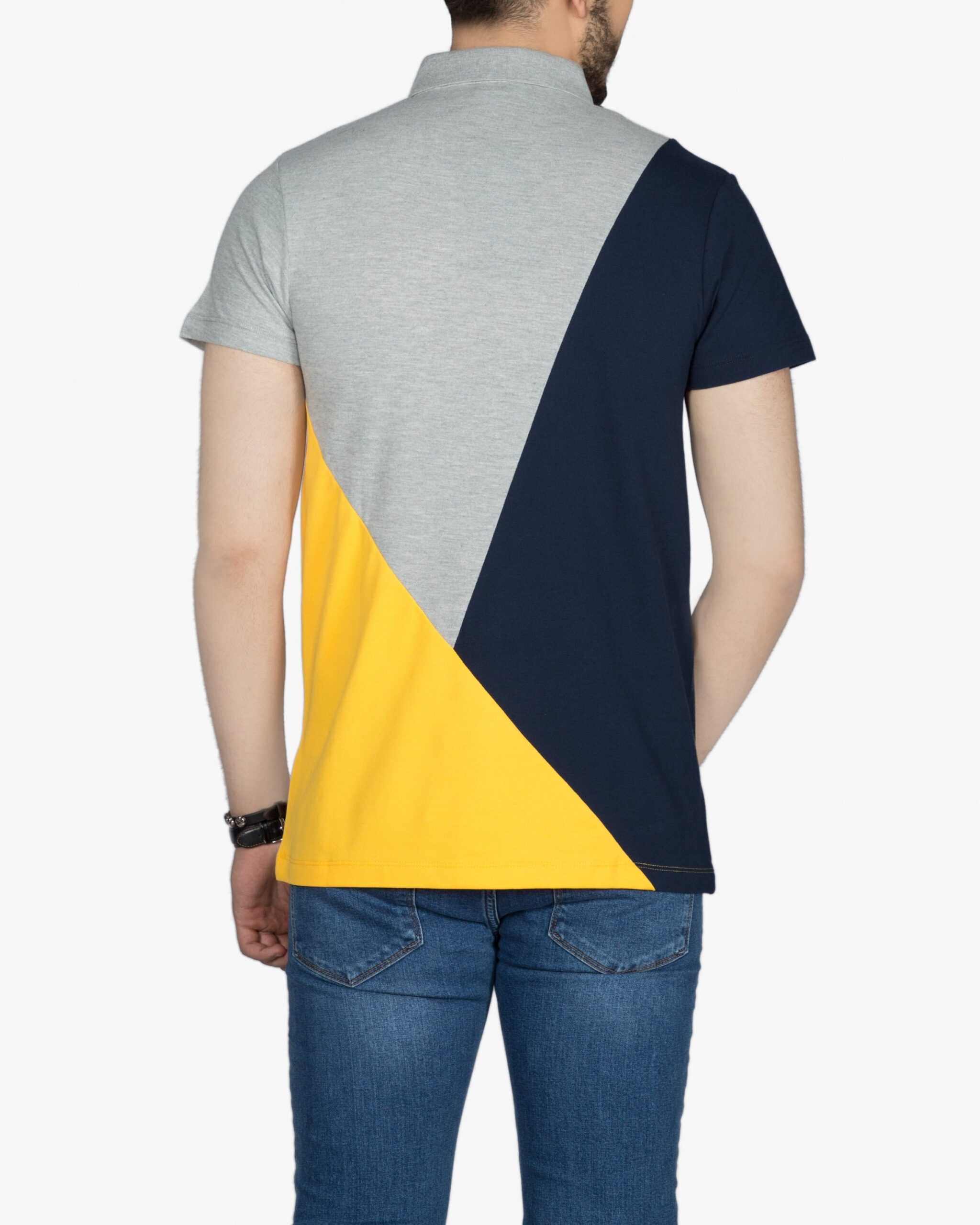 پولوشرت مردانه سه رنگ - زرد - پشت - خرید اینترنتی لباس - فروشگاه اینترنتی لباس سارابارا