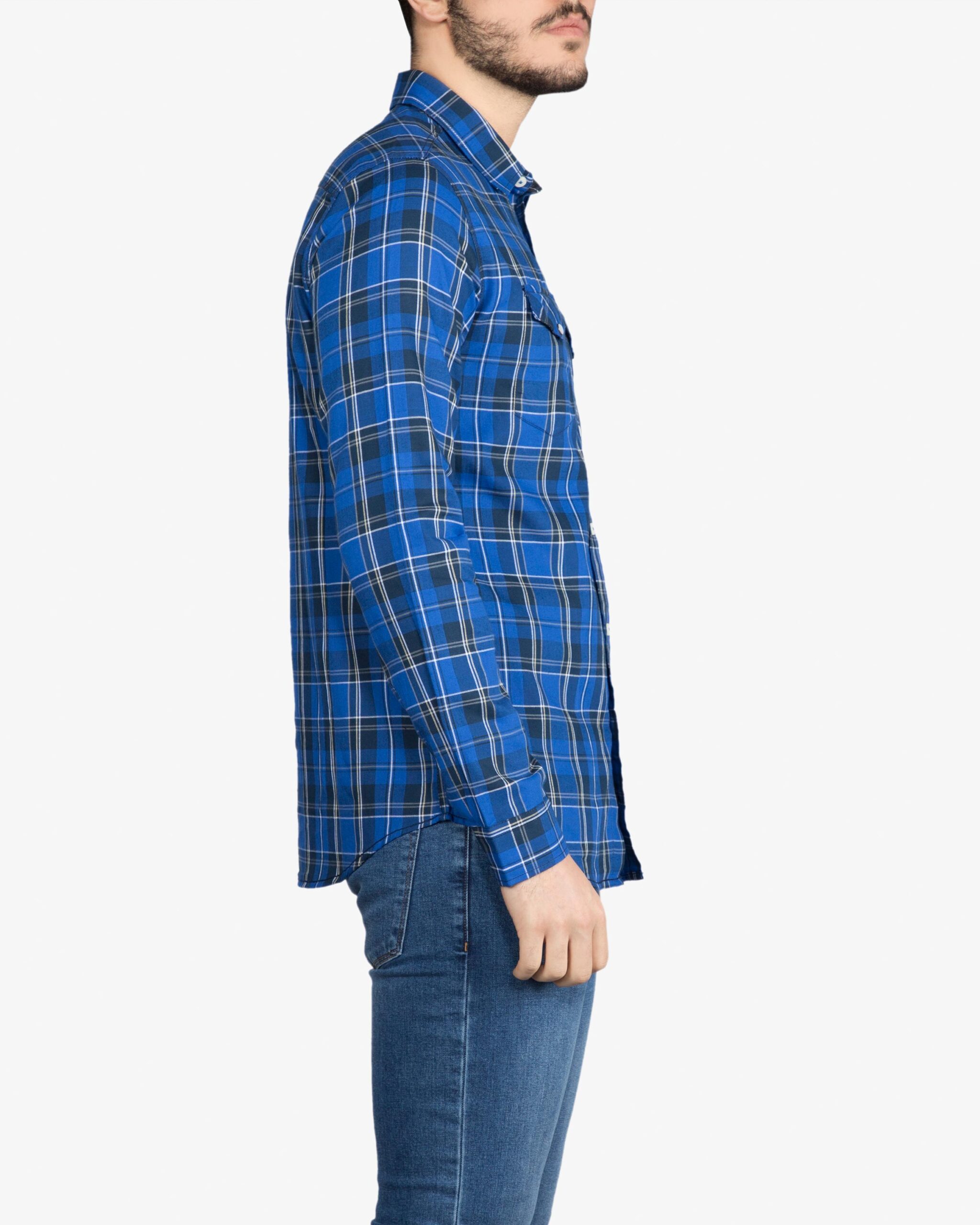 پیراهن‌مردانه - چارخونه - آبی - بغل